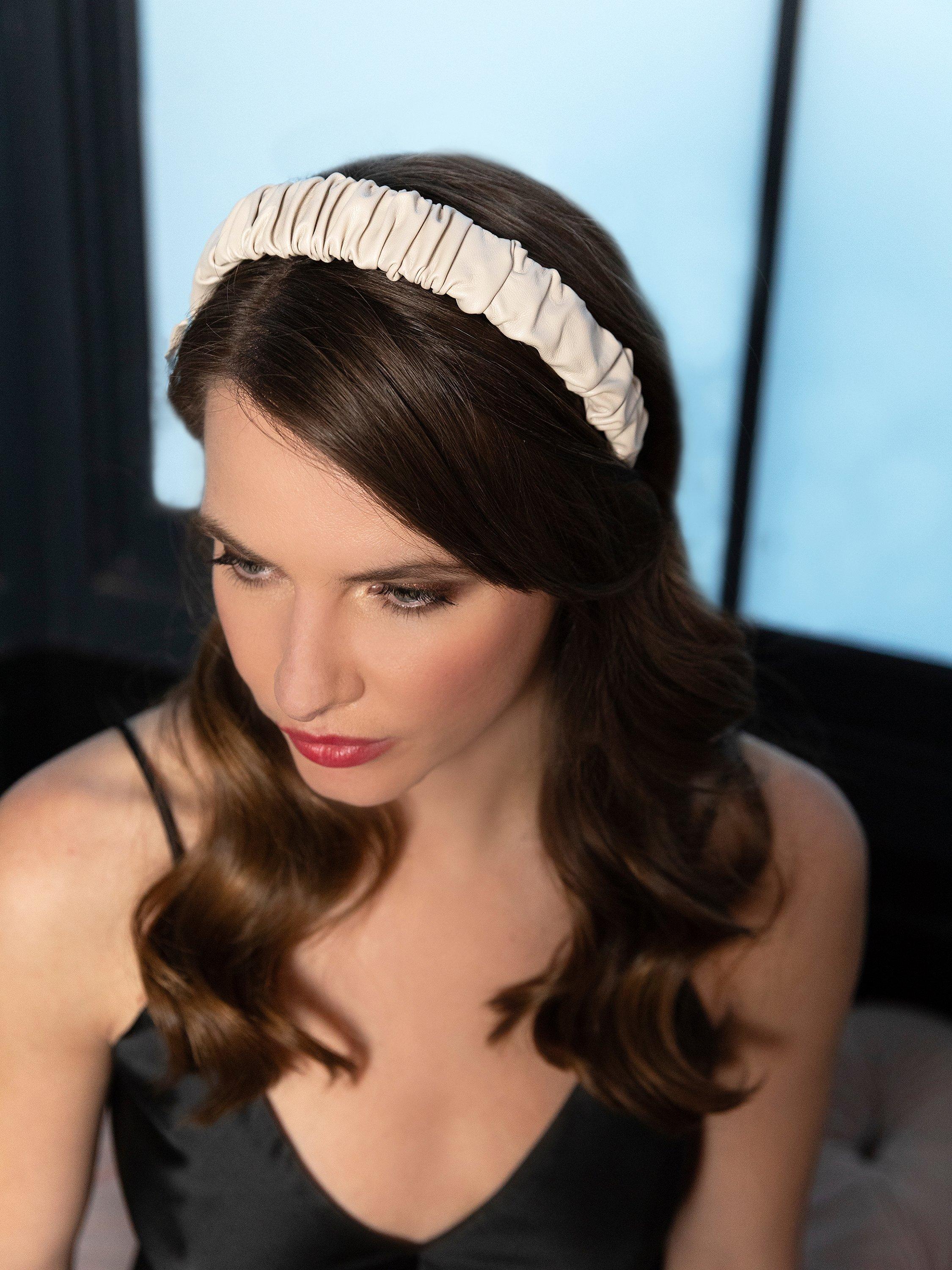 Product image 5 of 5, which shows HotSquash Faux Leather Headbands, Set of 2, Pastel Cream