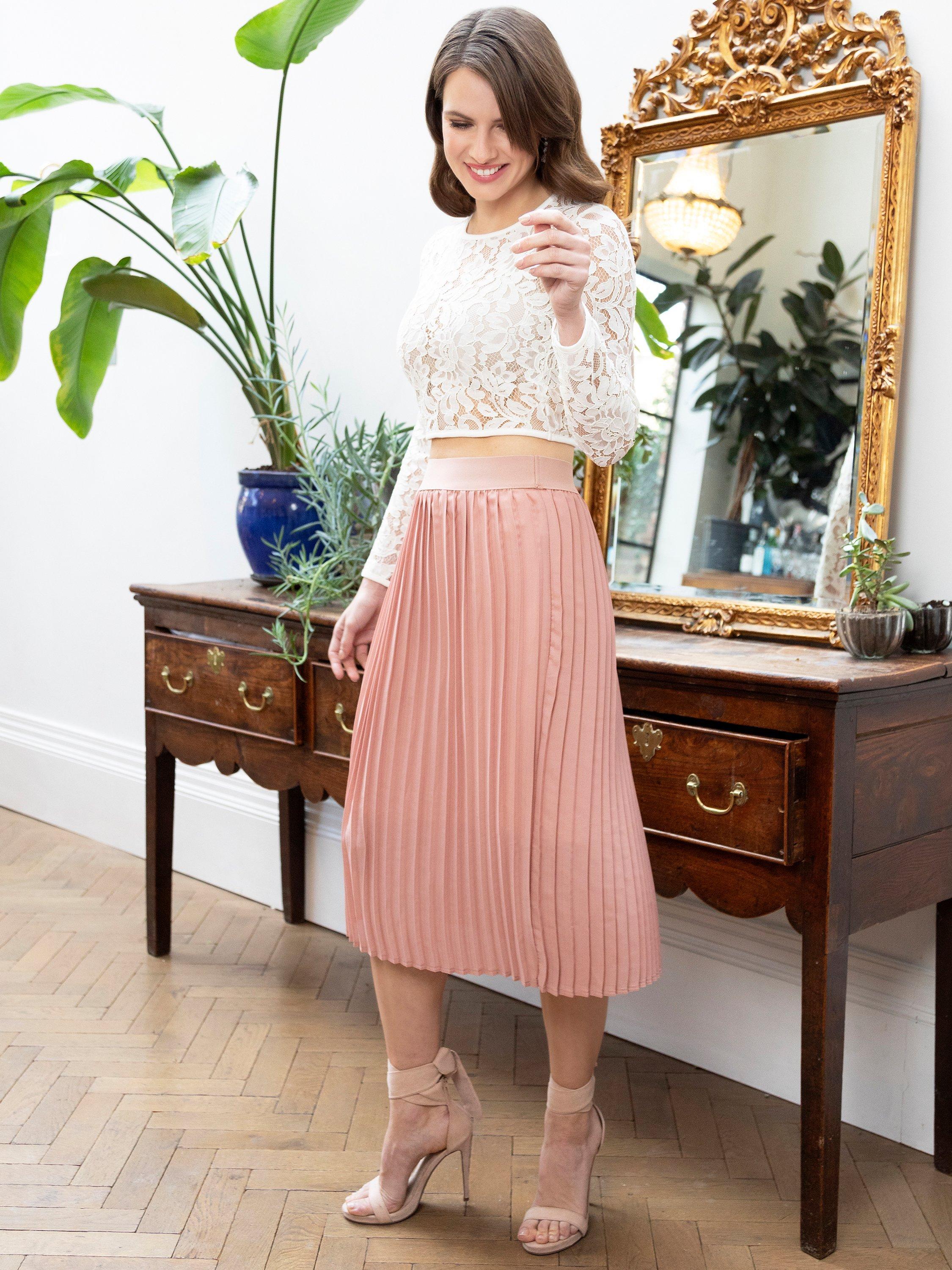 Product image 2 of 6, which shows HotSquash Pleated Midi Skirt, Dusty Pink, S