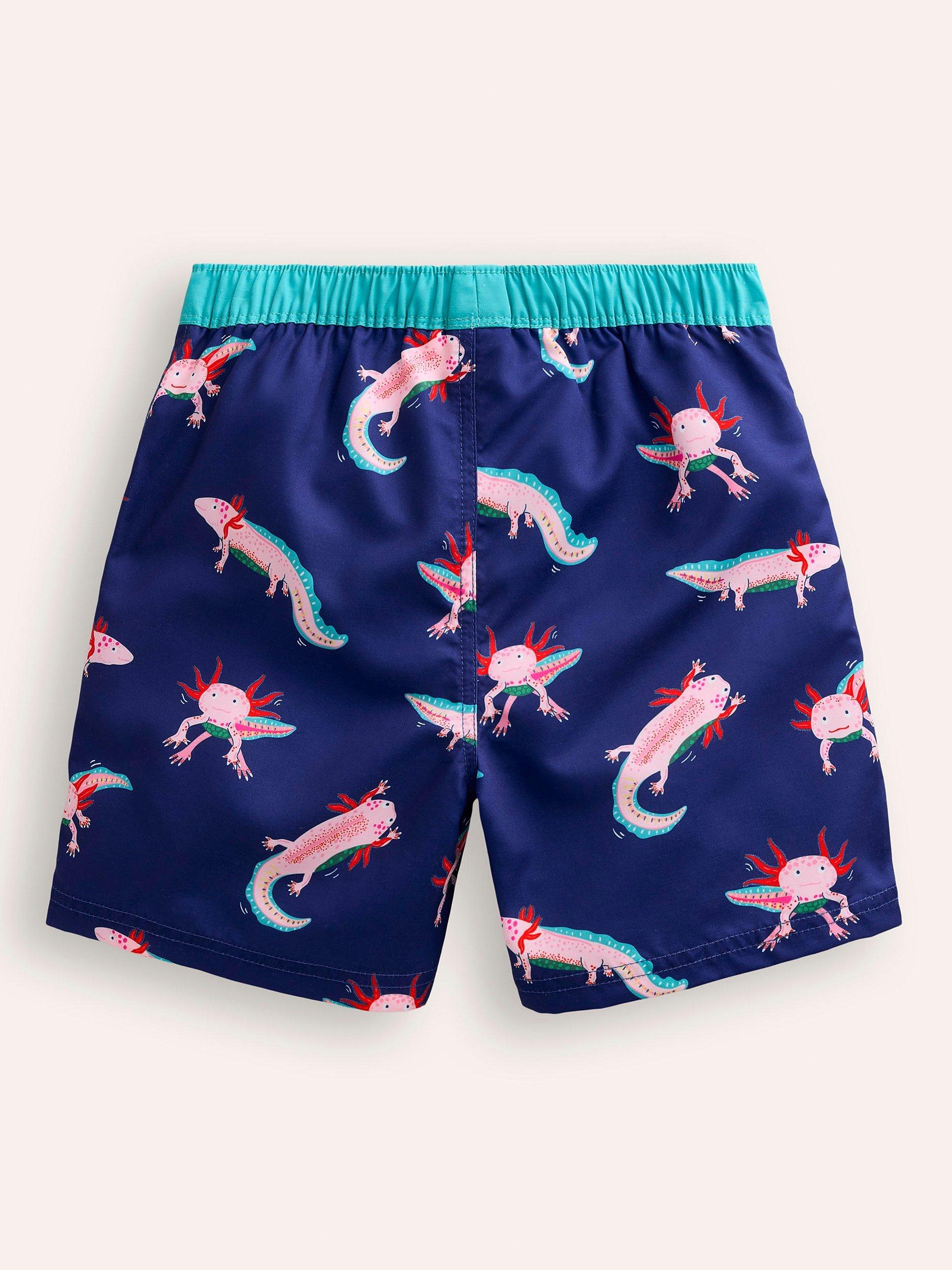 Mini Boden Kids Axolotl Print Swim Shorts Blue Multi