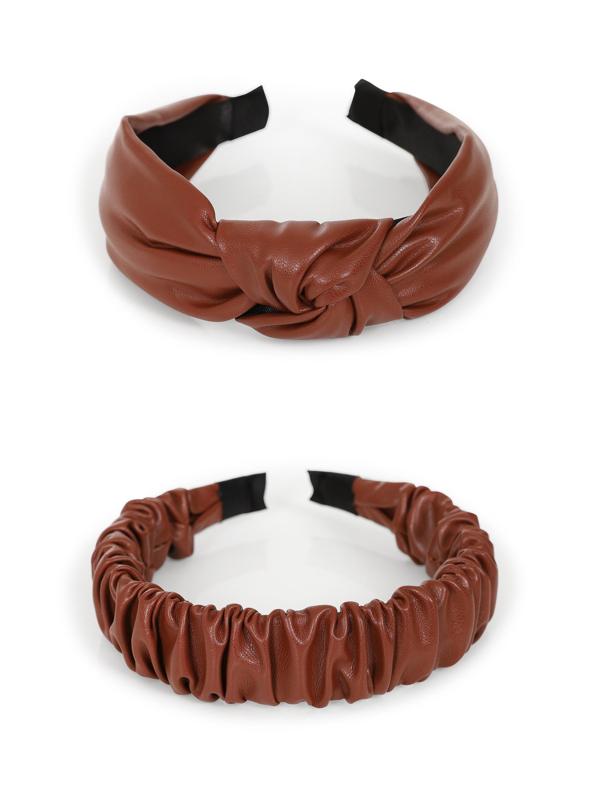Product image 2 of 6, which shows HotSquash Faux Leather Headbands, Pack of 2, Hazel Brown
