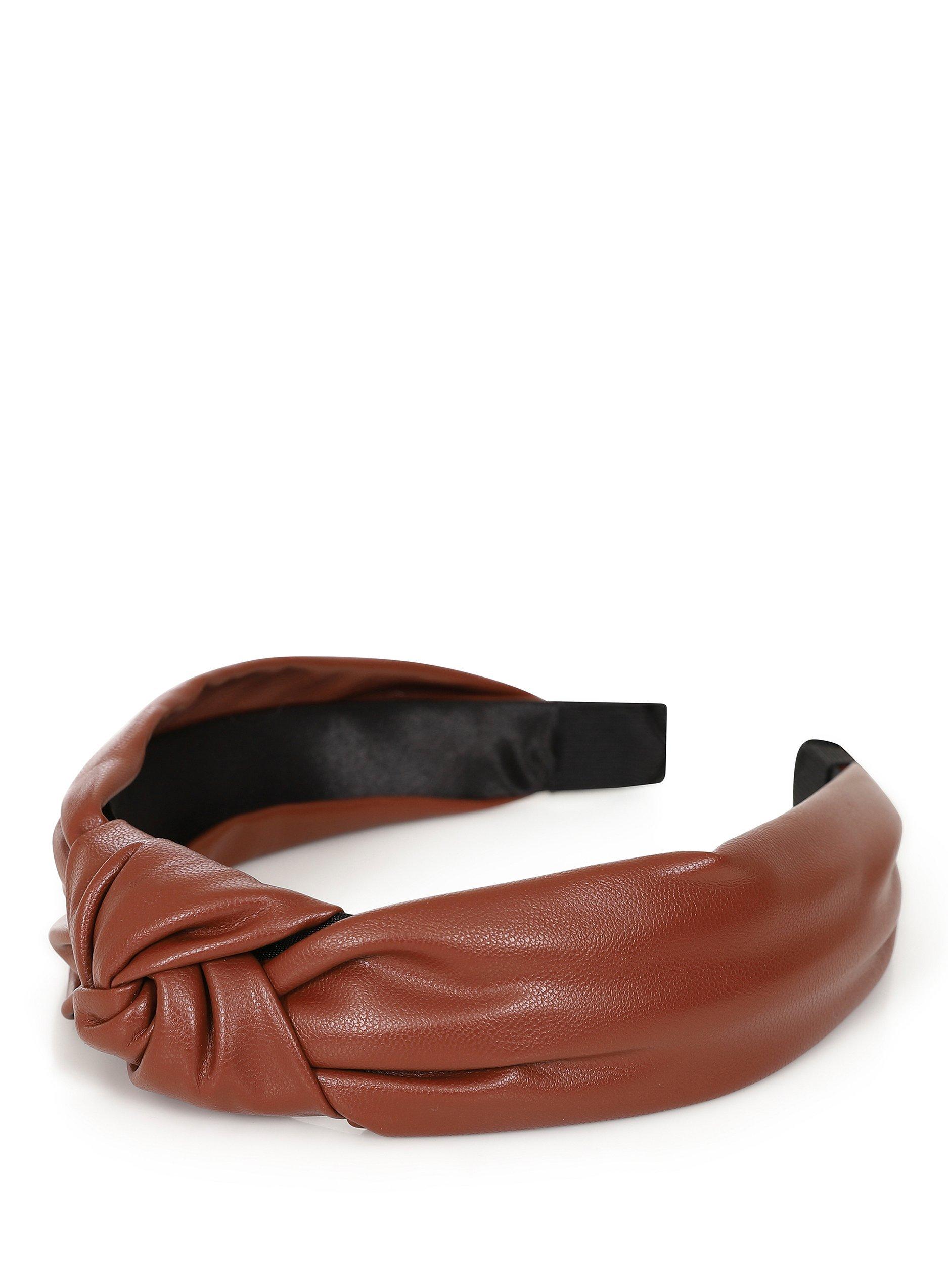 Product image 3 of 6, which shows HotSquash Faux Leather Headbands, Pack of 2, Hazel Brown