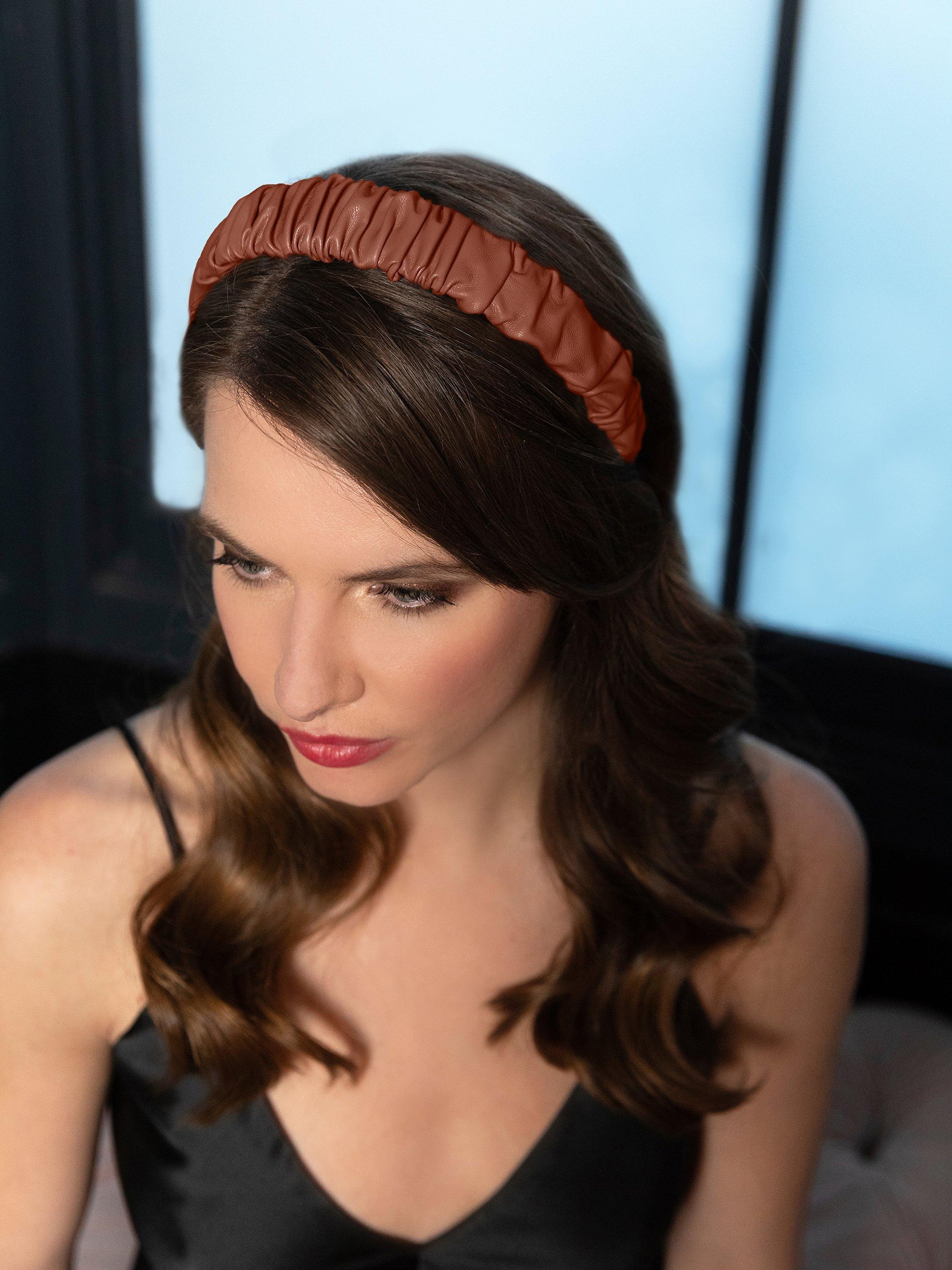 Product image 6 of 6, which shows HotSquash Faux Leather Headbands, Pack of 2, Hazel Brown
