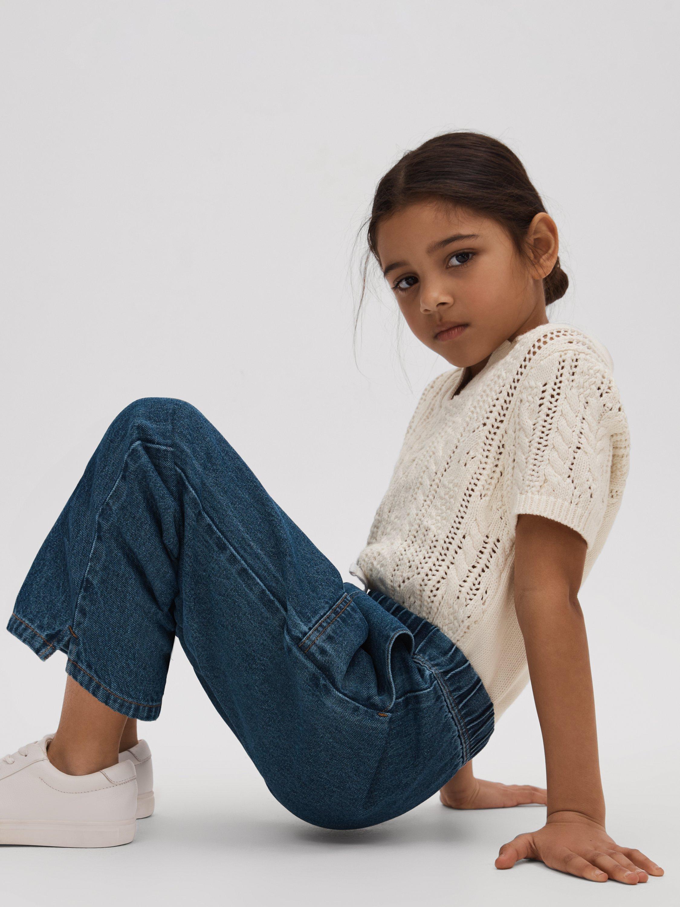 Reiss Kids' Eula Crochet Polo Top, Ecru