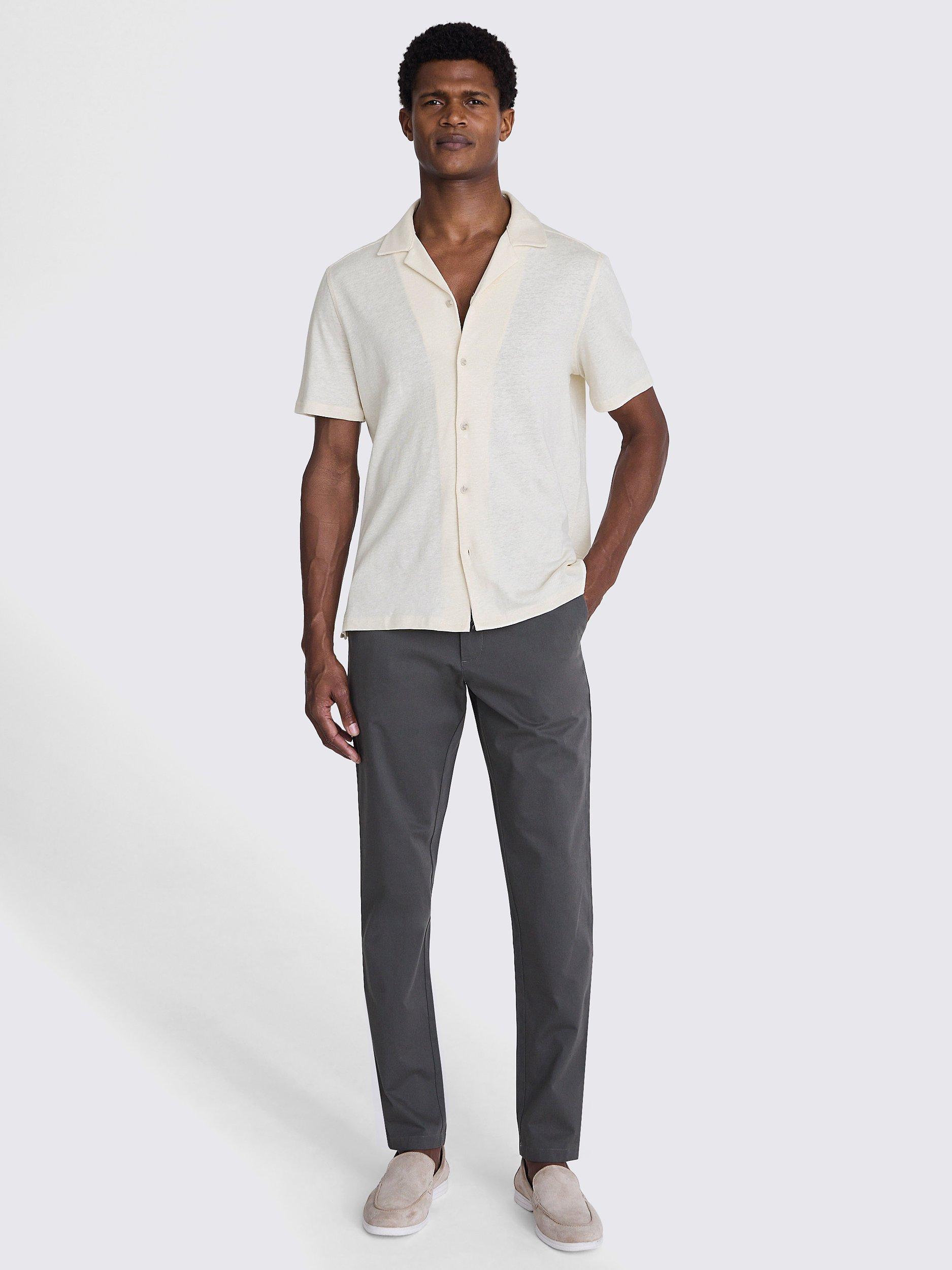 Moss Linen Blend Knitted Cuban Collar Shirt, White