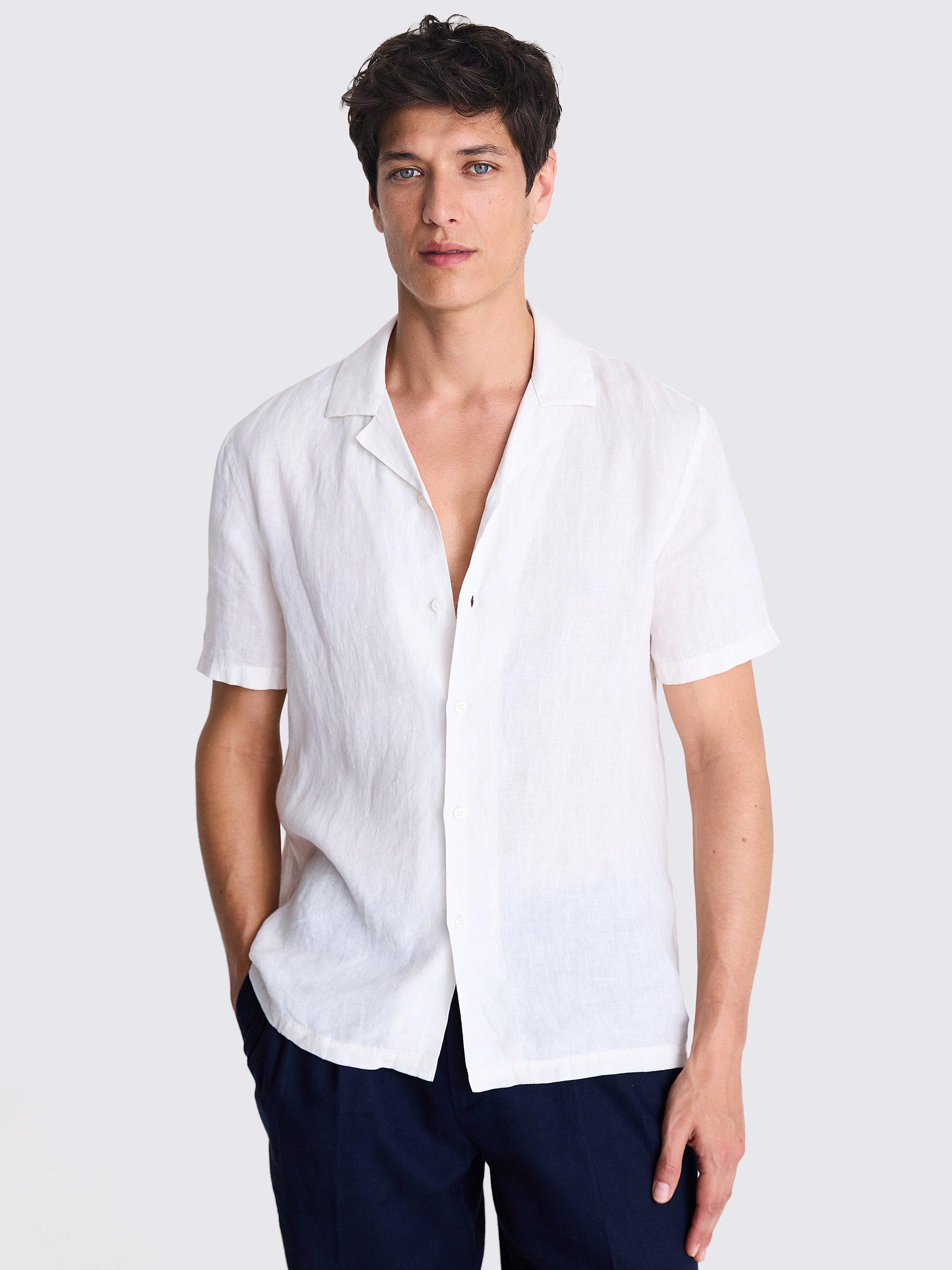 Moss Linen Cutaway Collar Shirt, Beige