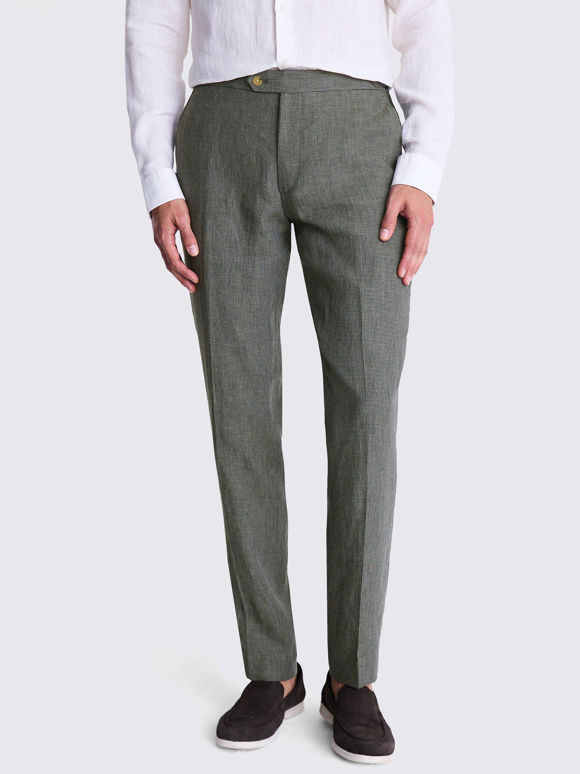 Moss Slim Fit Puppytooth Linen Trousers, Green