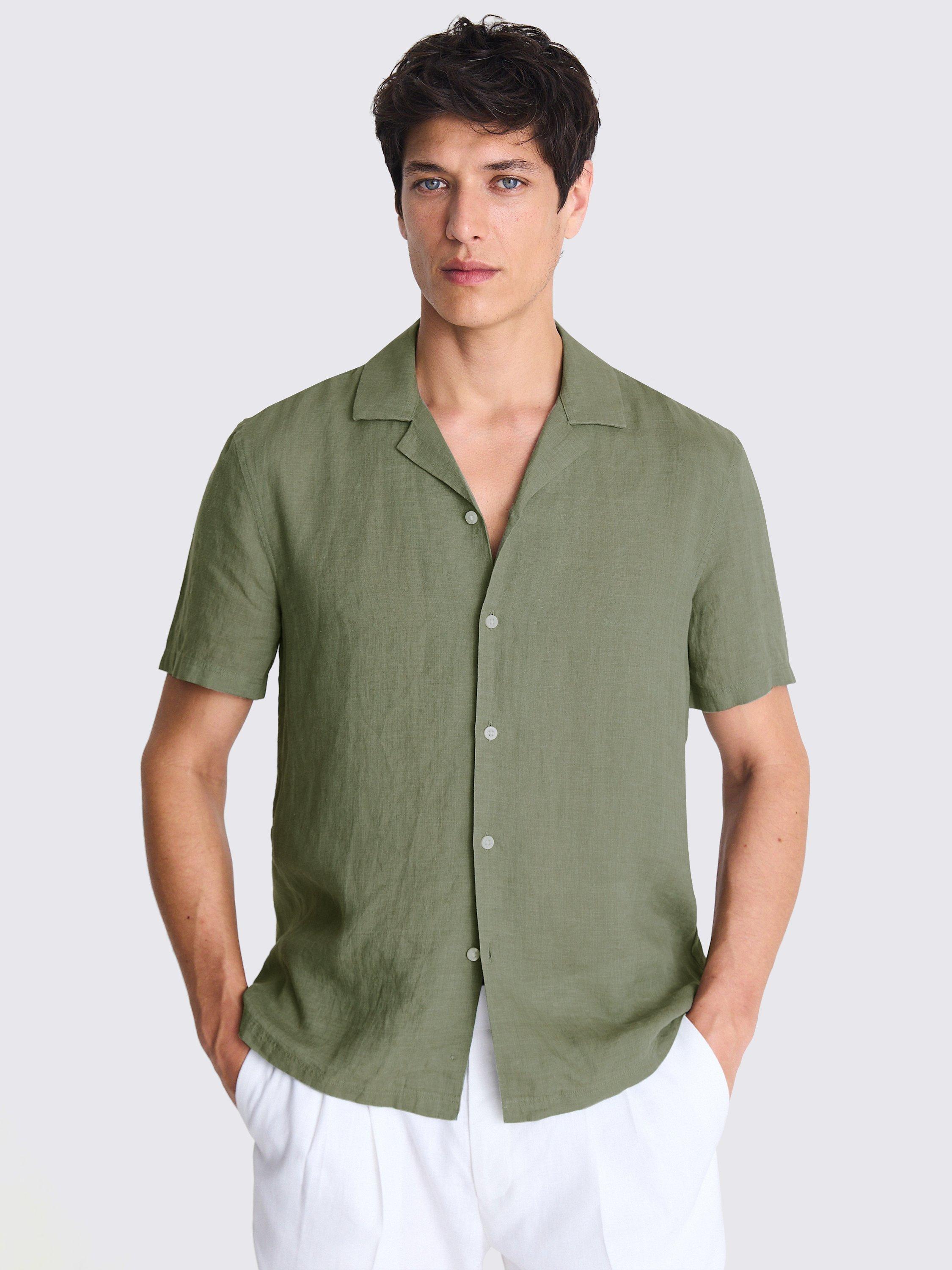 Moss Linen Cutaway Collar Shirt