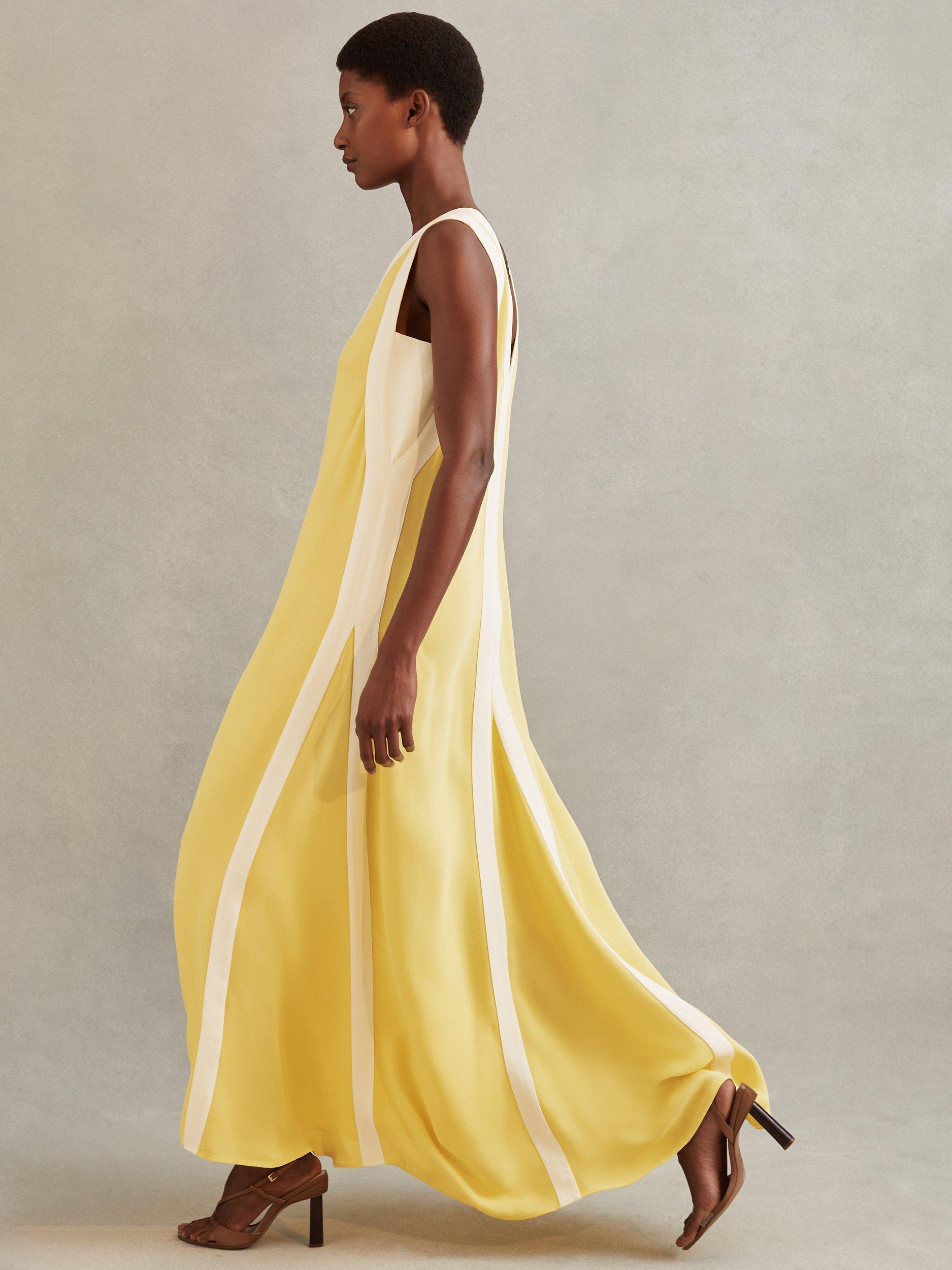 Reiss Rae Colourblock Maxi Dress, Yellow/Cream