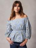 Mint Velvet Broderie Anglaise Top, Blue/Multi