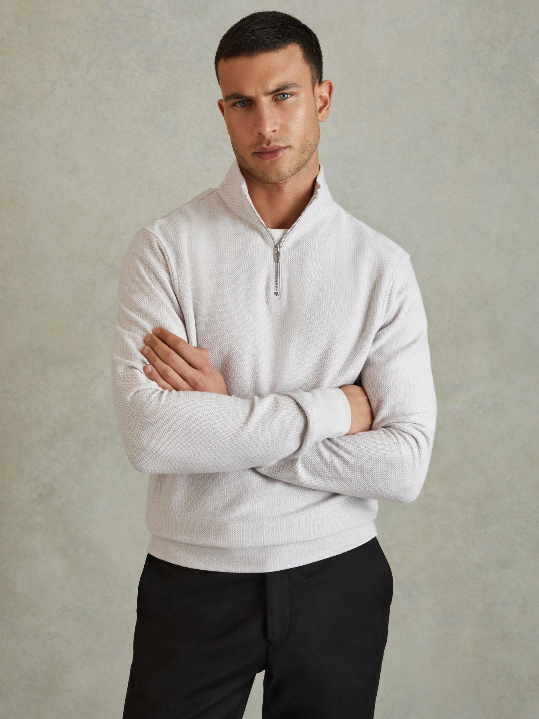 Reiss Callum Long Sleeve Textured Funnel Zip Jumper, Grey
