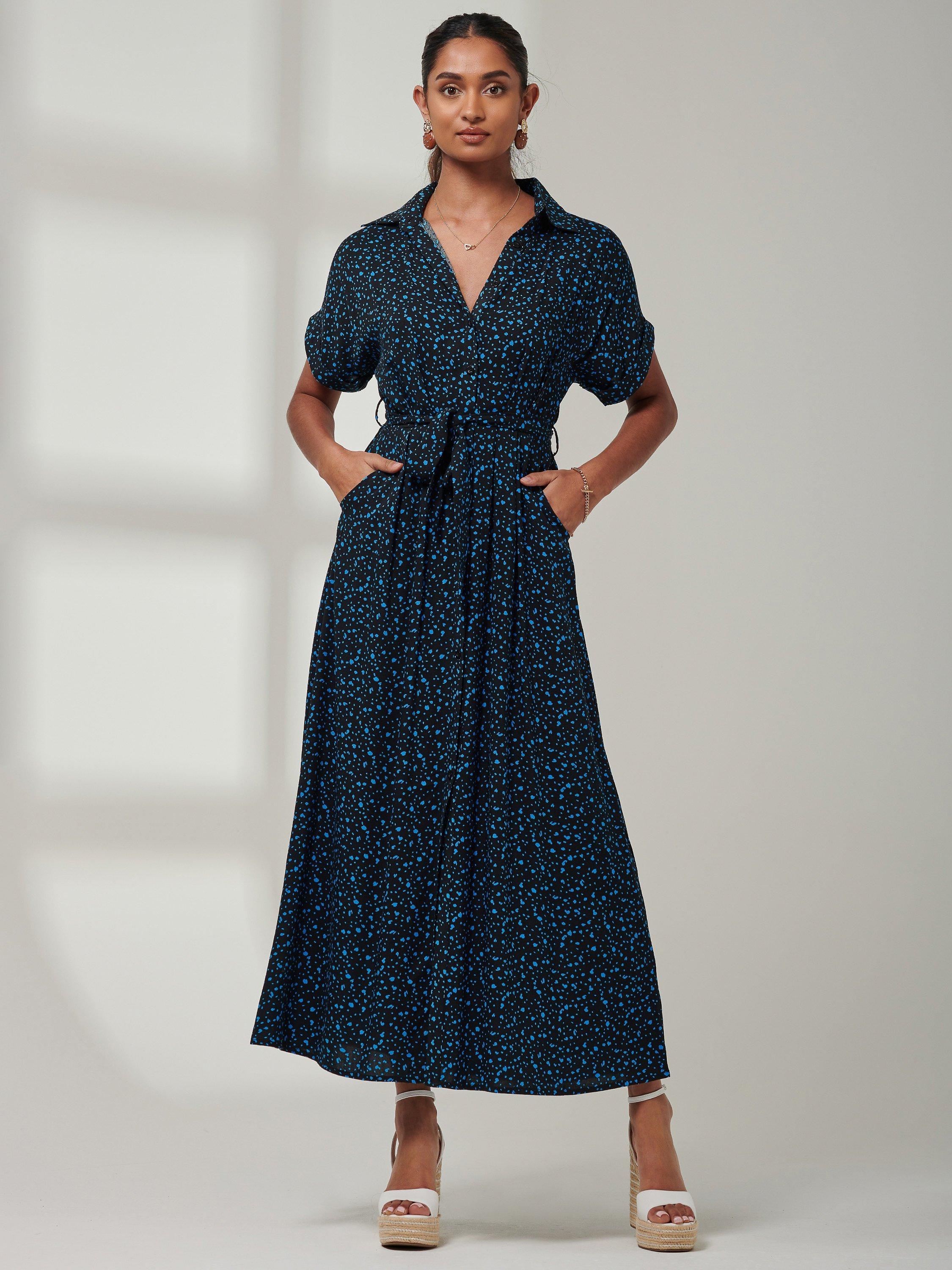 Jolie Moi Animal Print Shirt Maxi Dress Blue