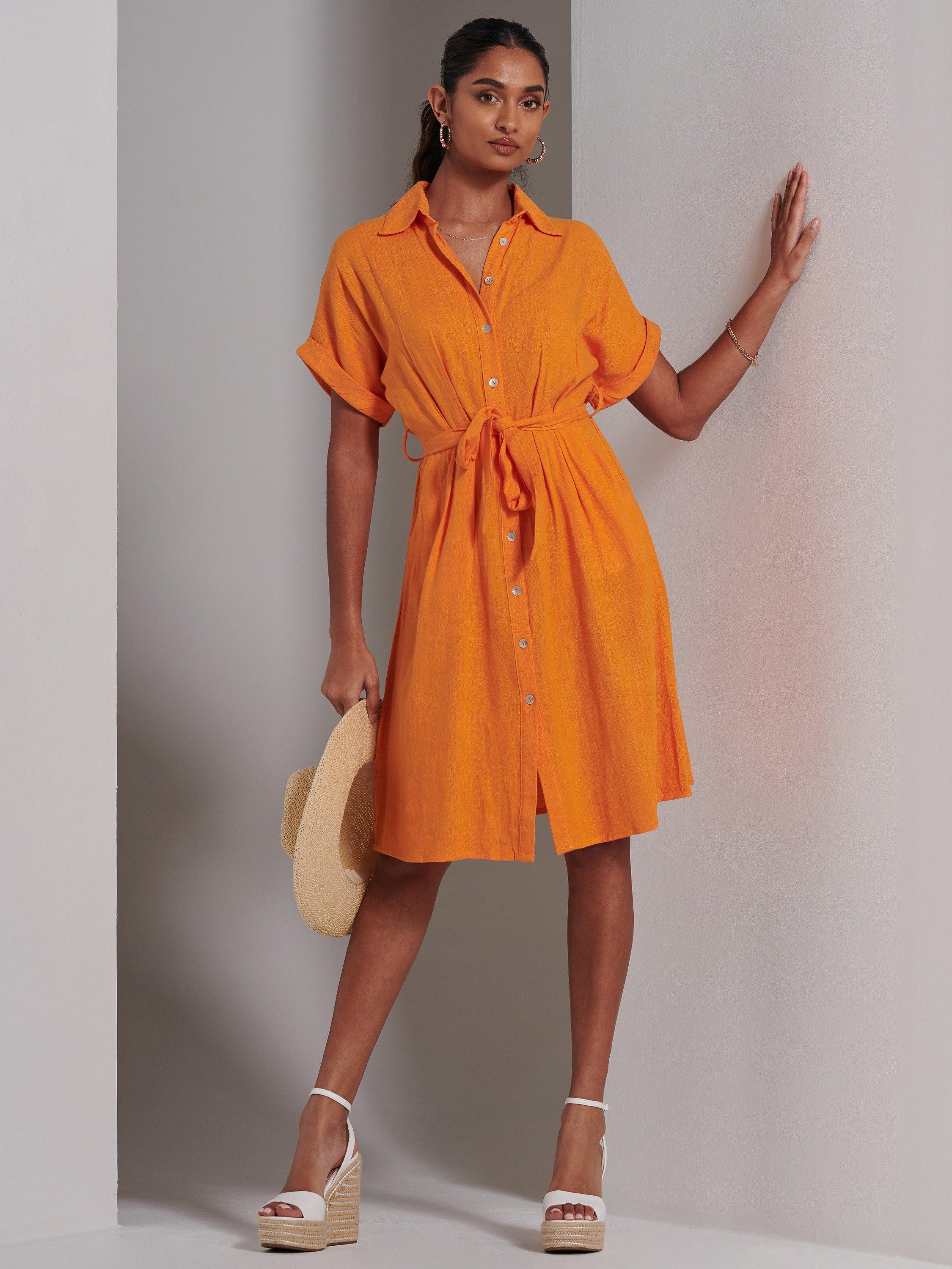 Jolie Moi Olivea Linen Blend Shirt Dress, Orange 