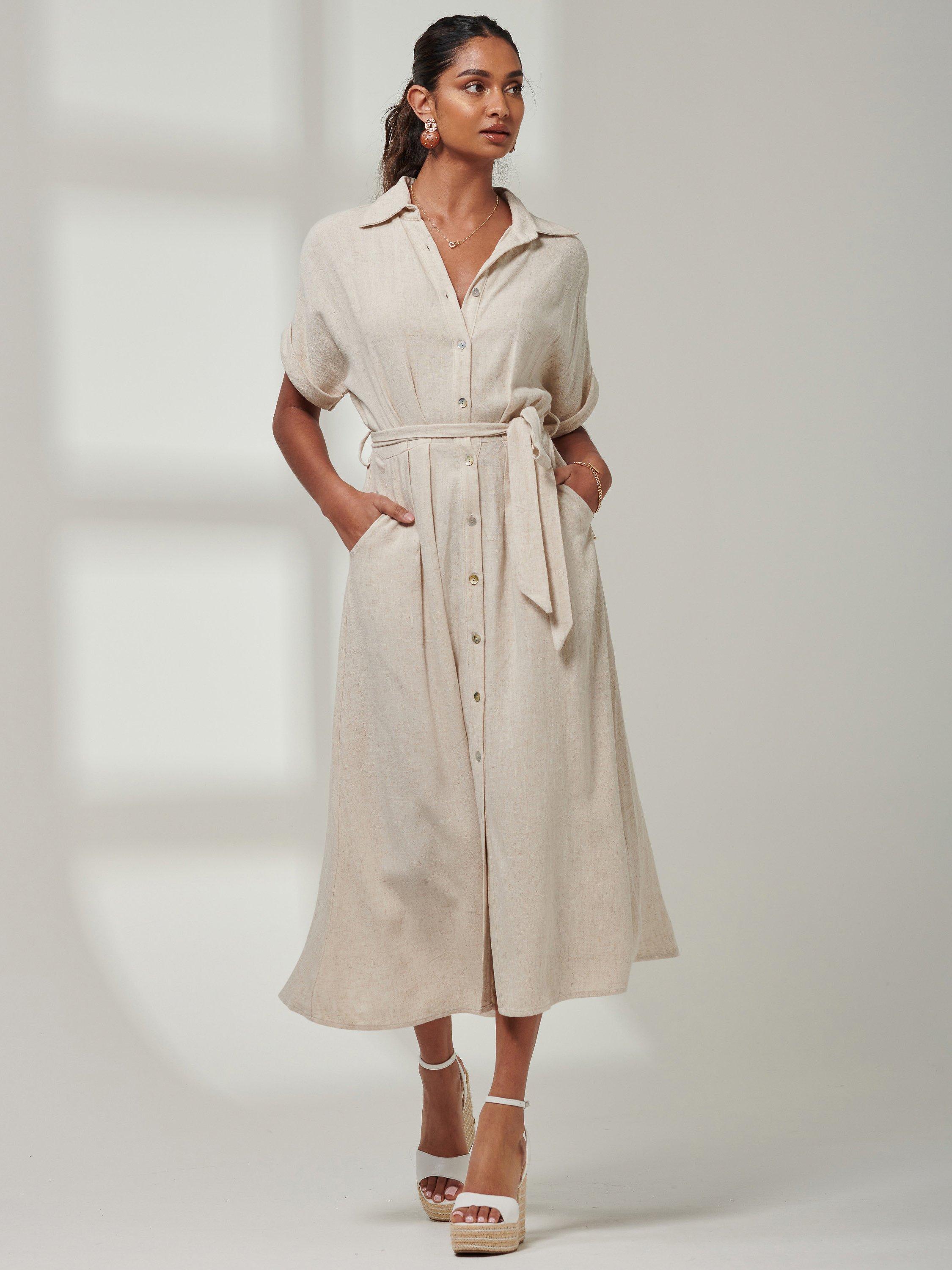 Jolie Moi Jessie Linen Blend Shirt Dress, Oatmeal