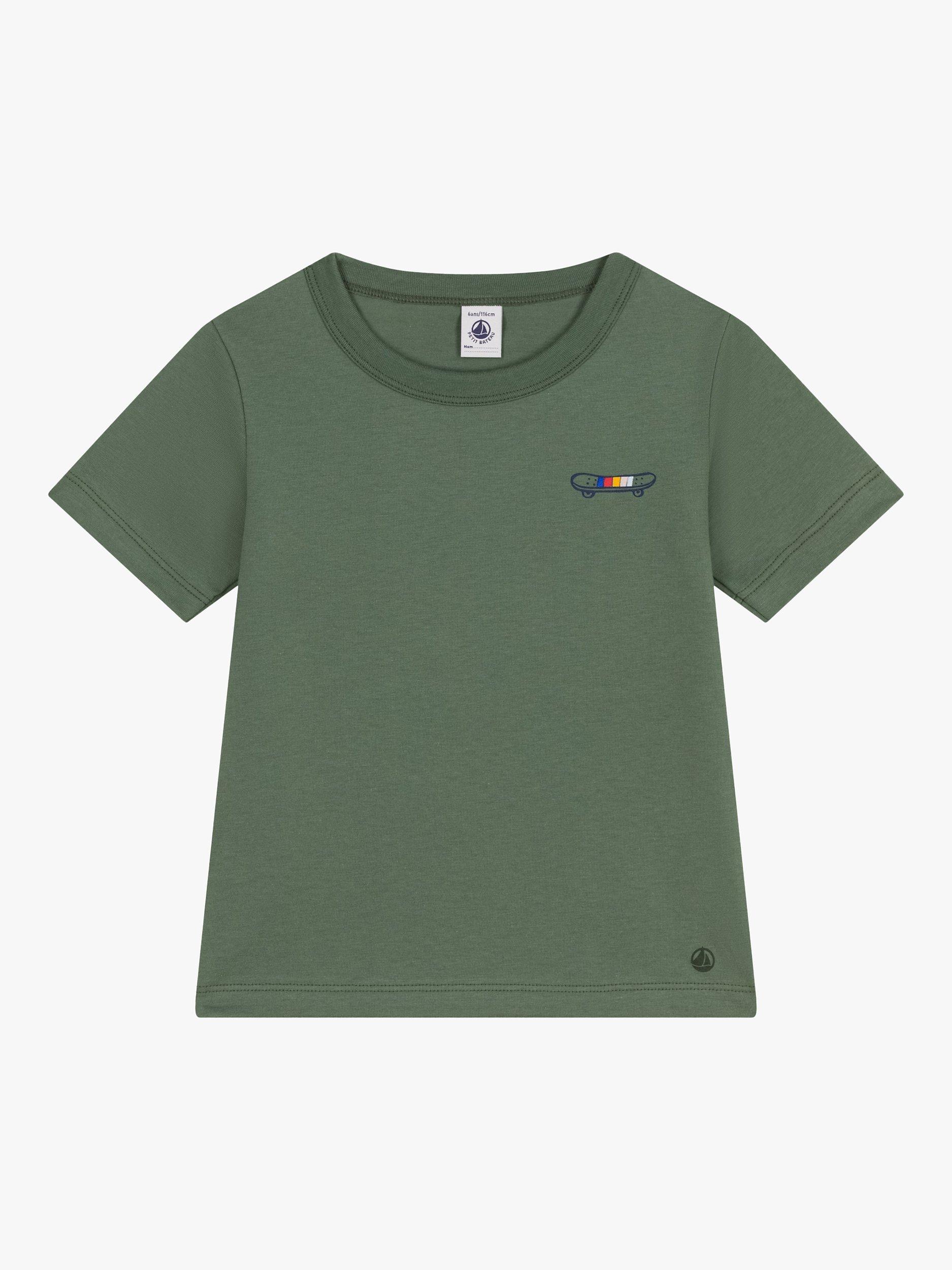 Product image 1 of 3, which shows Petit Bateau Kids' Cotton T-Shirt, Green, 4 years