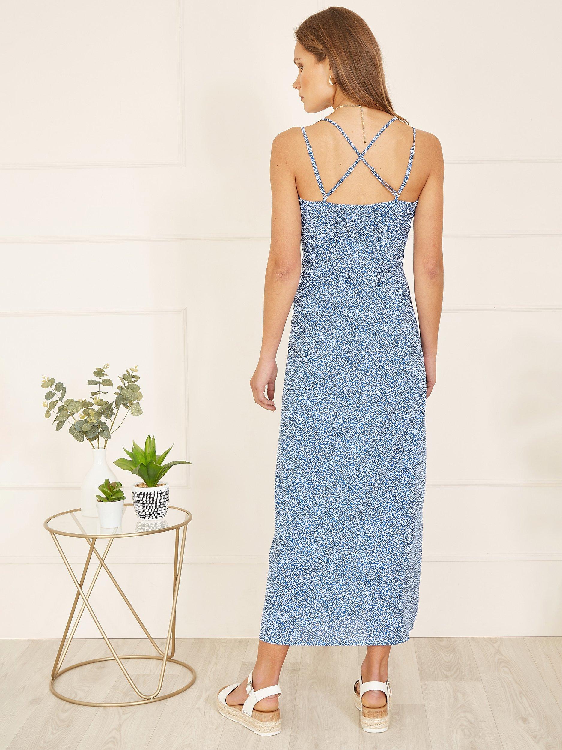 Product image 4 of 5, which shows Yumi Ditsy Print Maxi Dress, Blue, 8