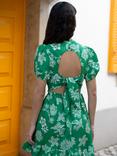 Yumi Floral Print Mini Skater Dress, Green/White, Green/White