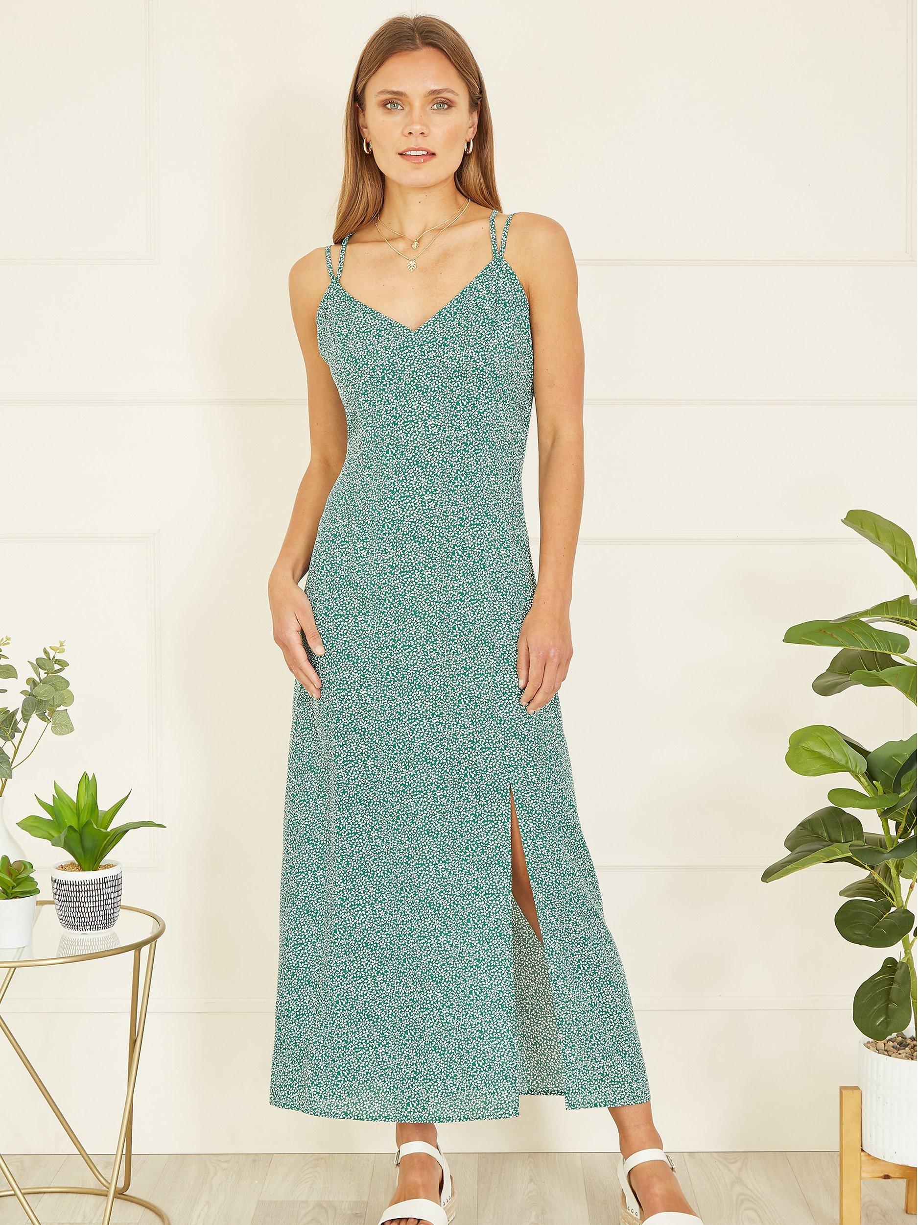 Product image 1 of 5, which shows Yumi Ditsy Print Maxi Dress, Green, 8