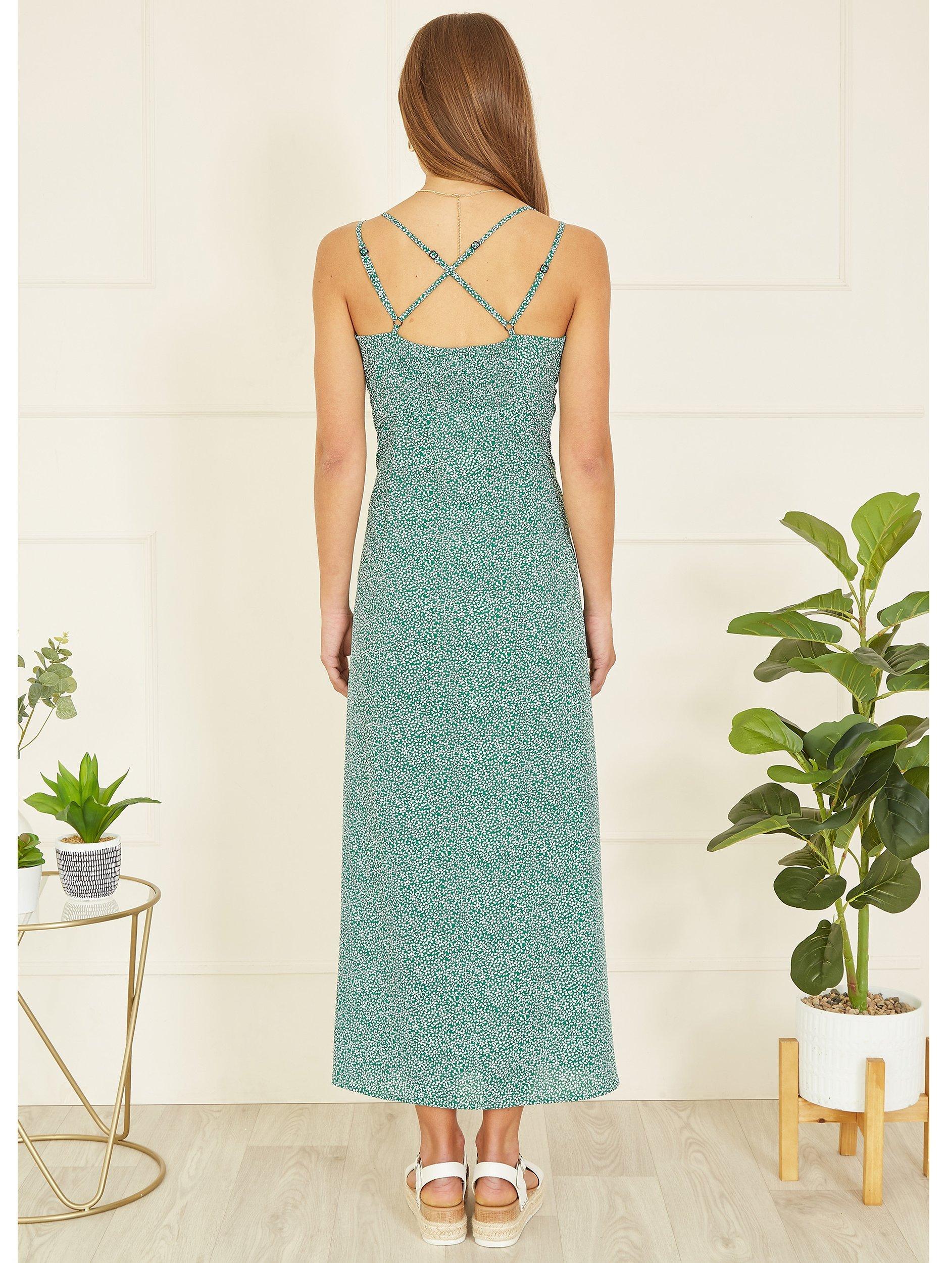 Product image 2 of 5, which shows Yumi Ditsy Print Maxi Dress, Green, 8