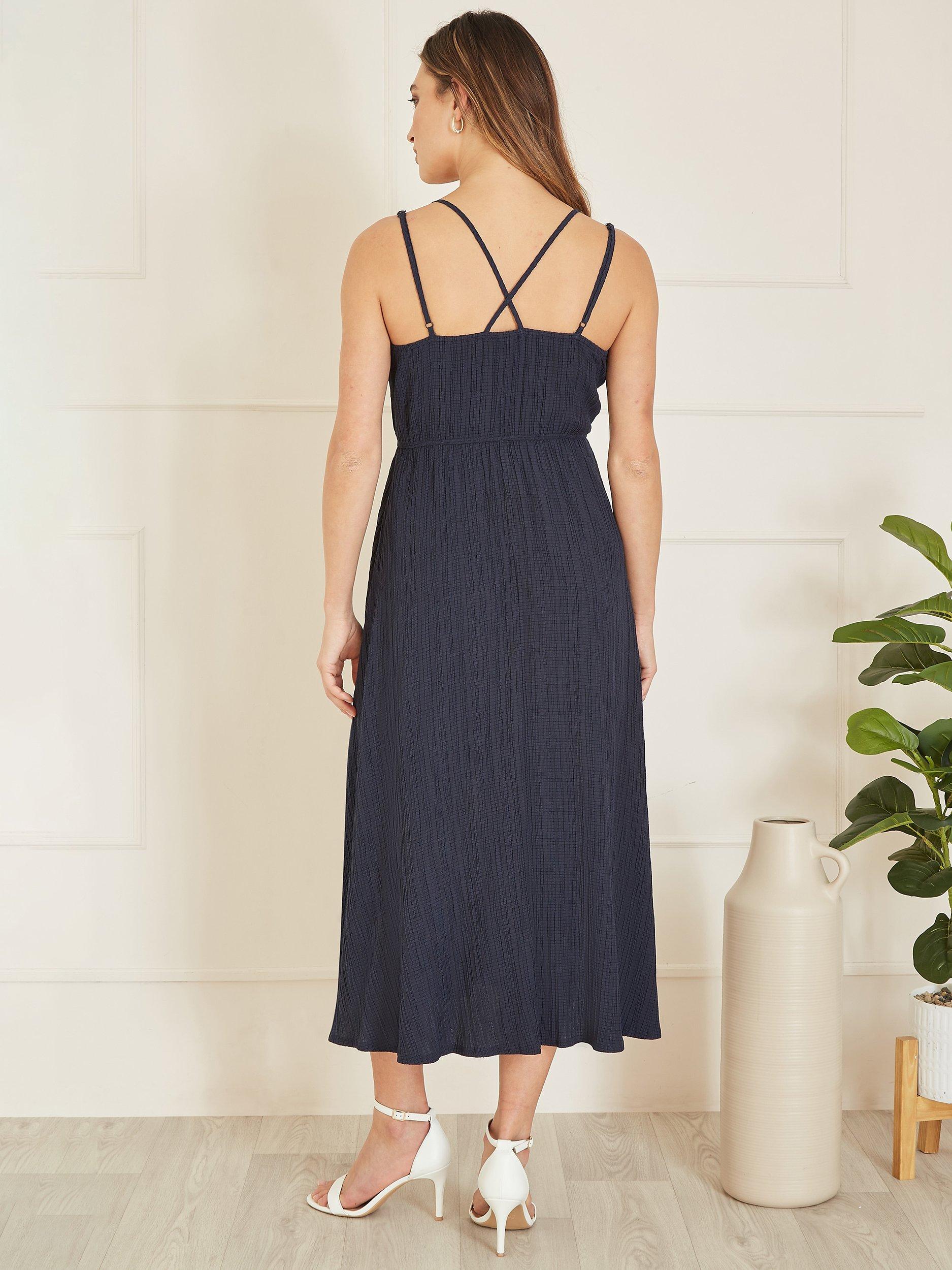 Product image 3 of 4, which shows Mela London Crinkle Cross Over Back Midi Dress, Navy, 8