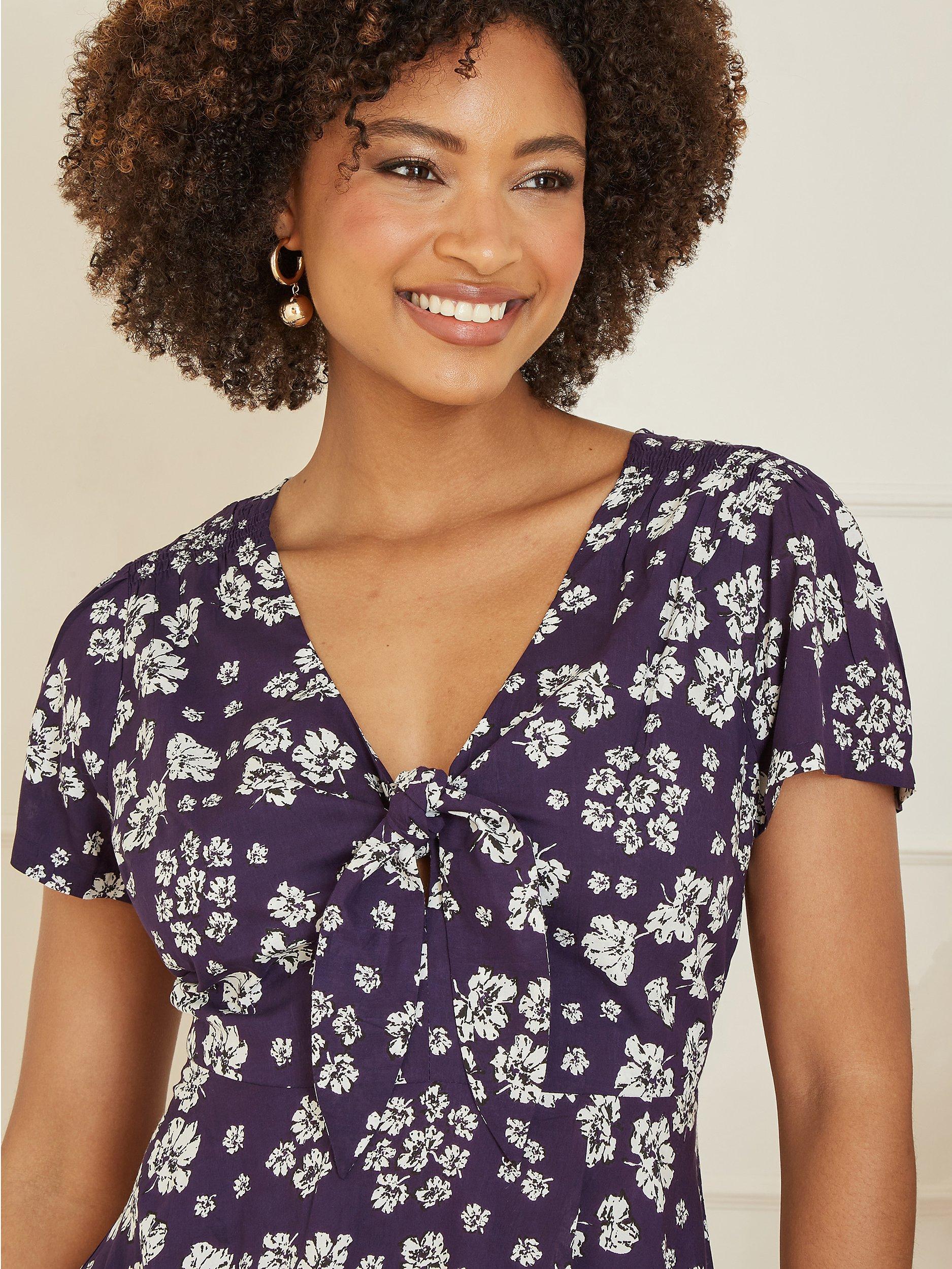 Product image 3 of 5, which shows Yumi Floral Print Mini Skater Dress, Navy/White, 8