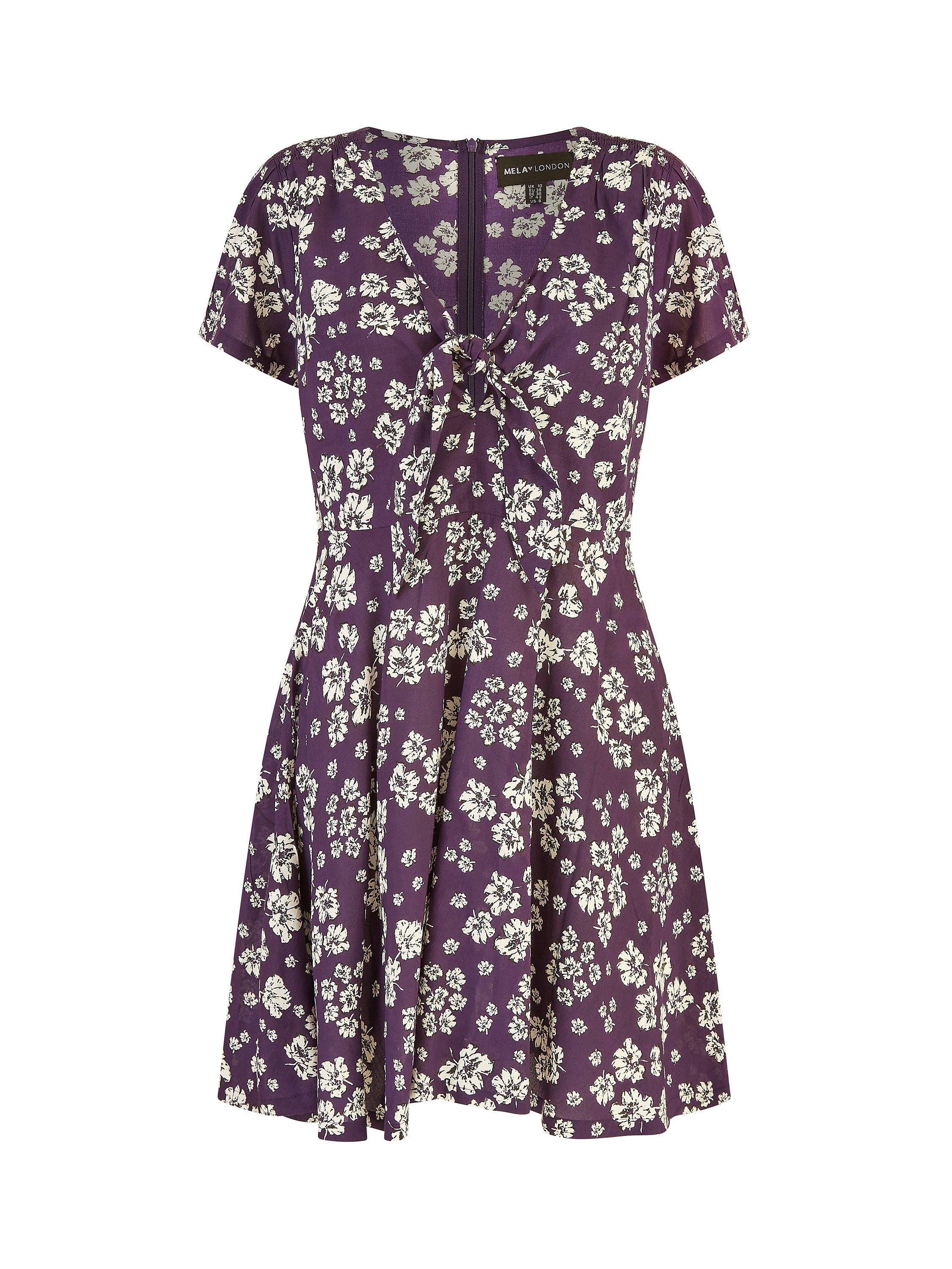 Product image 5 of 5, which shows Yumi Floral Print Mini Skater Dress, Navy/White, 8