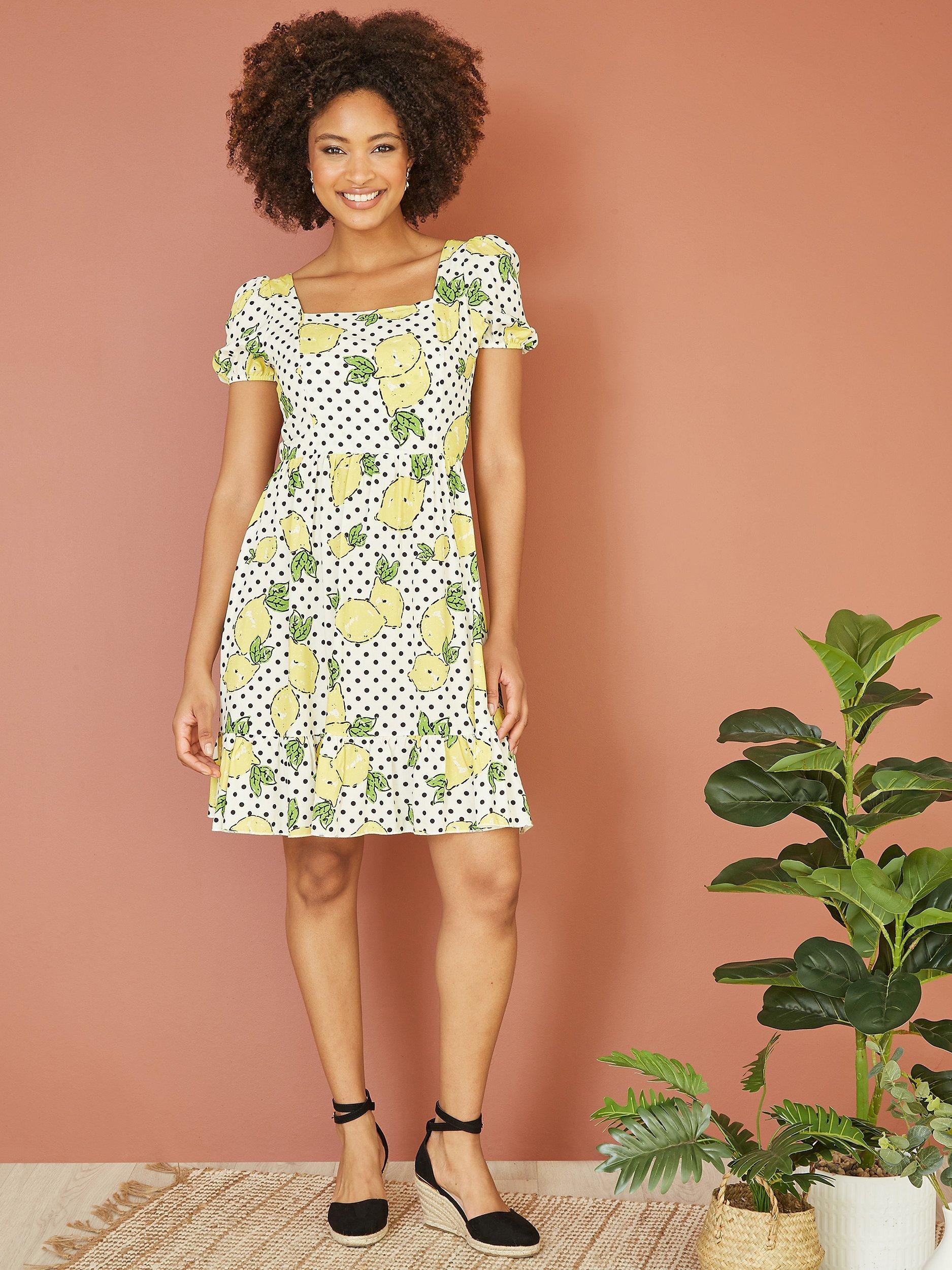 Product image 2 of 3, which shows Mela London Lemon Print Mini Skater Dress, White/Multi, 8