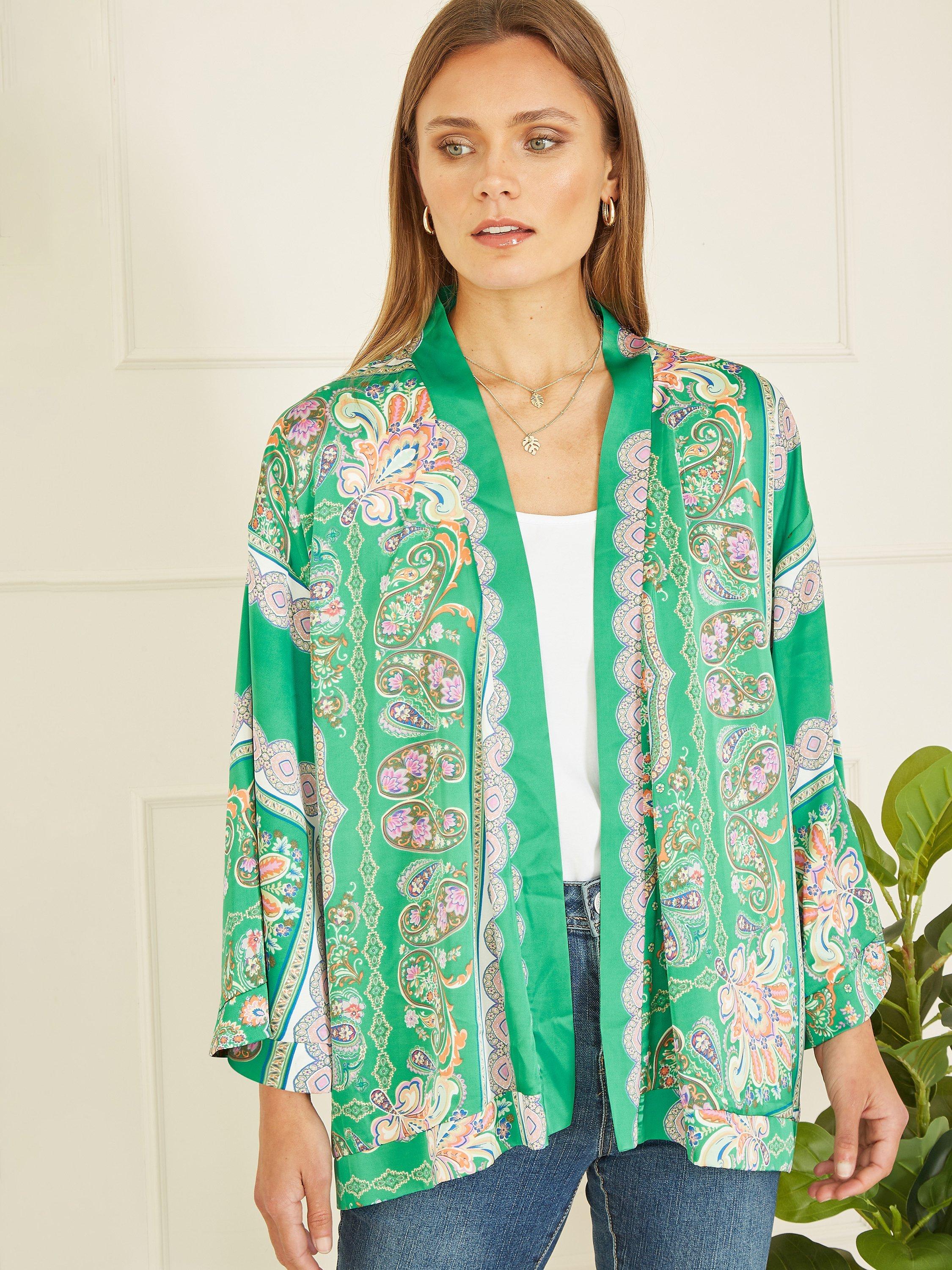 Product image 1 of 2, which shows Mela London Paisley Print Kimono, Green/Multi, 8
