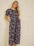 Mela London Floral Ruched Sleeves Jumpsuit, Navy