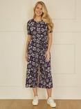 Mela London Floral Ruched Sleeves Jumpsuit, Navy