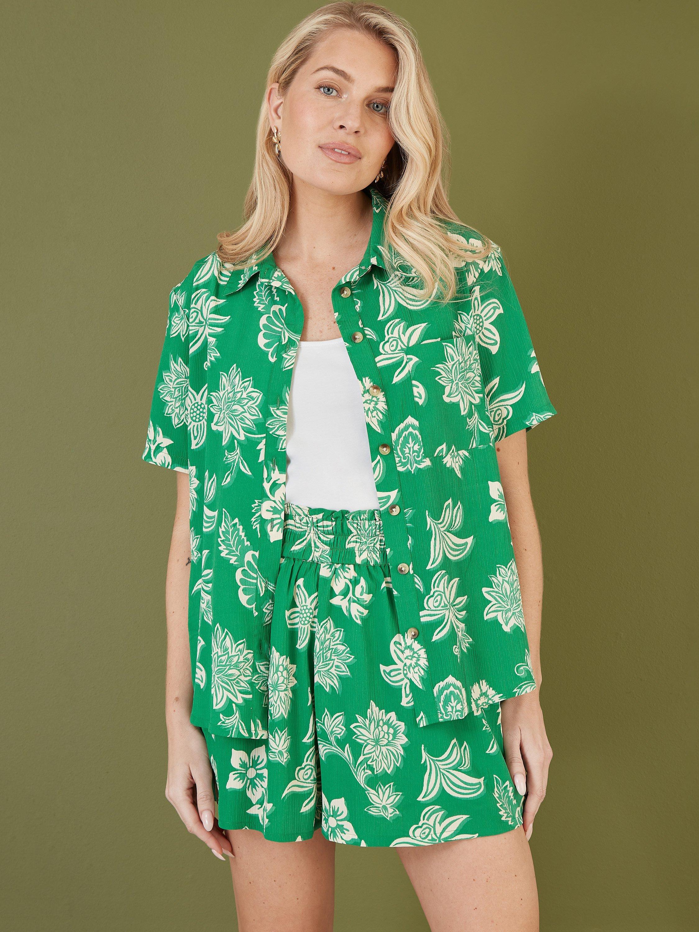 Product image 1 of 5, which shows Mela London Floral Relaxed Fit Shirt, Green, 8