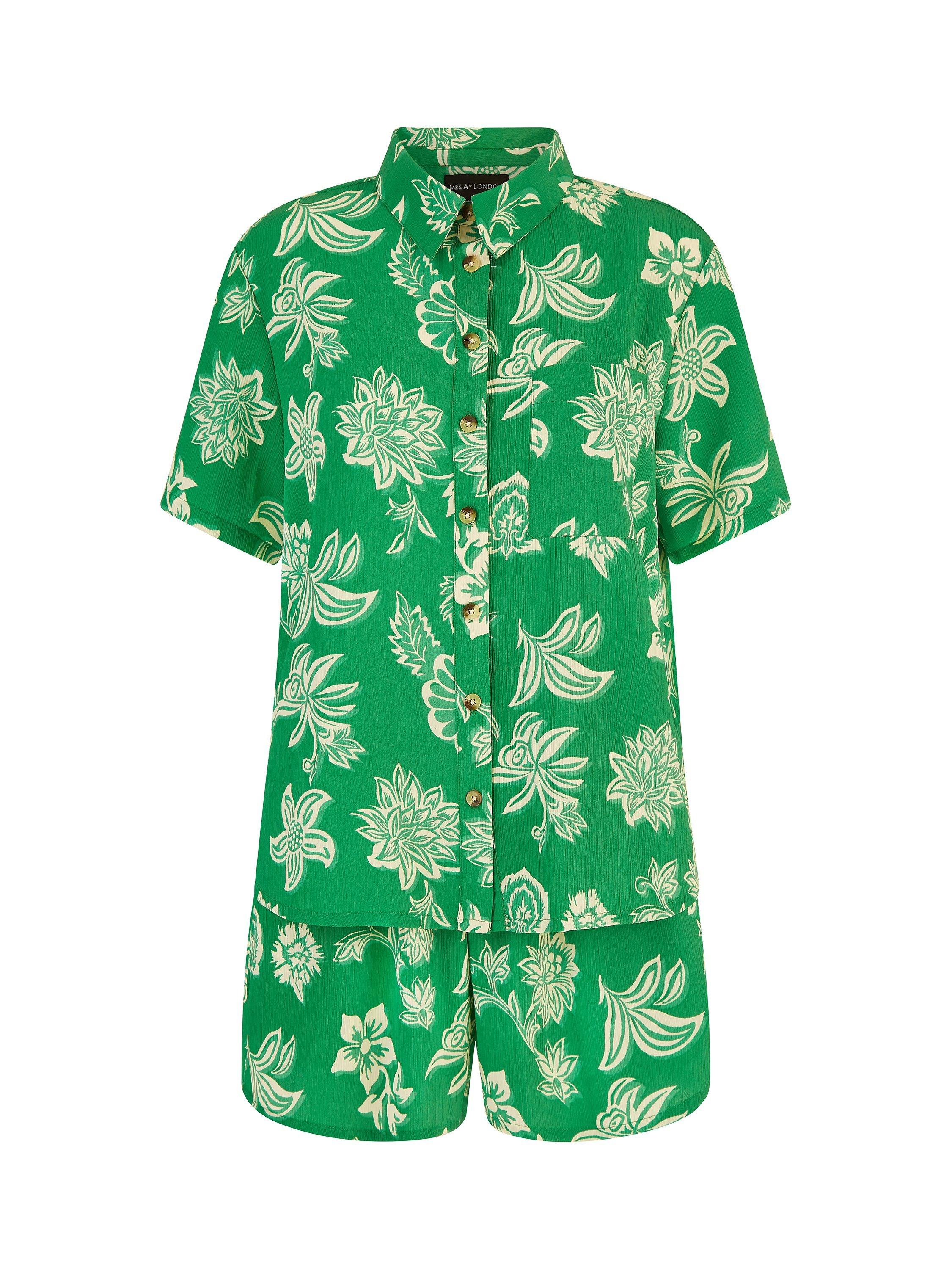 Product image 5 of 5, which shows Mela London Floral Relaxed Fit Shirt, Green, 8