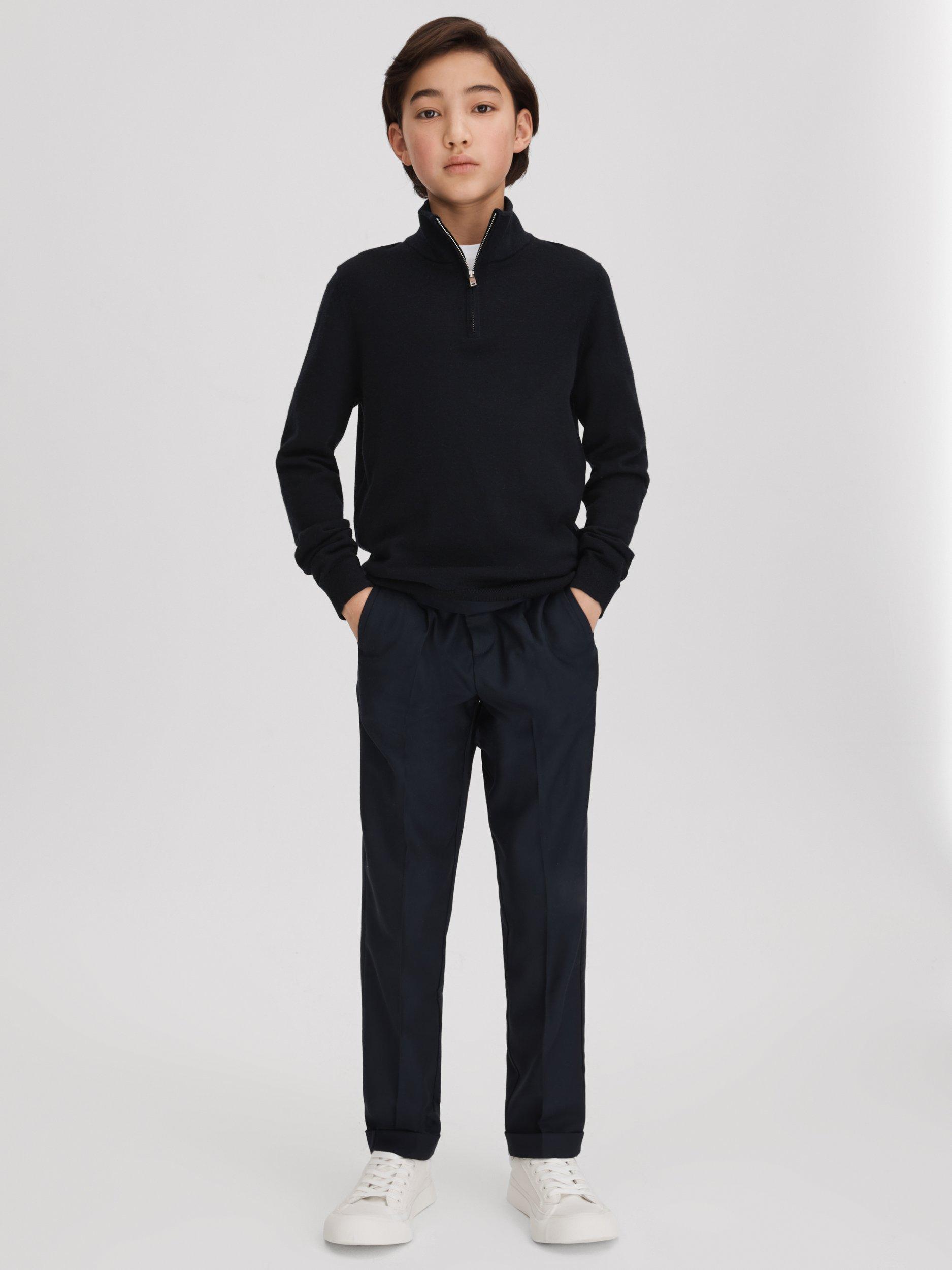 Product image 1 of 4, which shows Reiss Kids' Blackhall Funnel Neck Half Zip Wool Jumper, Navy, 3-4 years