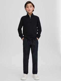 Reiss Kids' Blackhall Funnel Neck Half Zip Wool Jumper, Navy