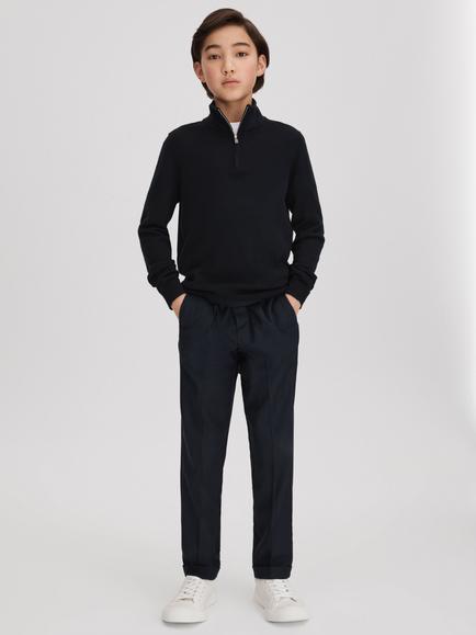 Reiss Kids' Blackhall Funnel Neck Half Zip Wool Jumper, Navy