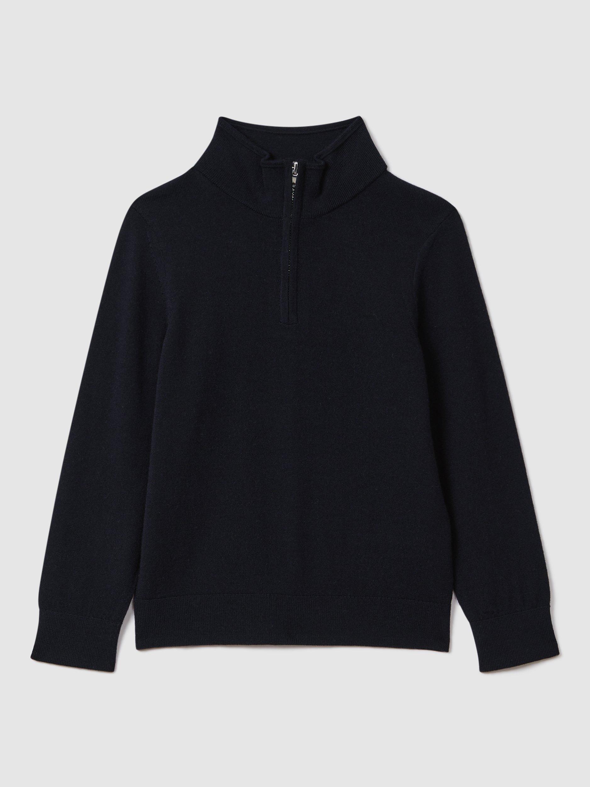 Product image 2 of 4, which shows Reiss Kids' Blackhall Funnel Neck Half Zip Wool Jumper, Navy, 3-4 years