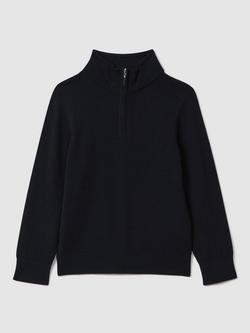 Reiss Kids' Blackhall Funnel Neck Half Zip Wool Jumper - view 2, Navy