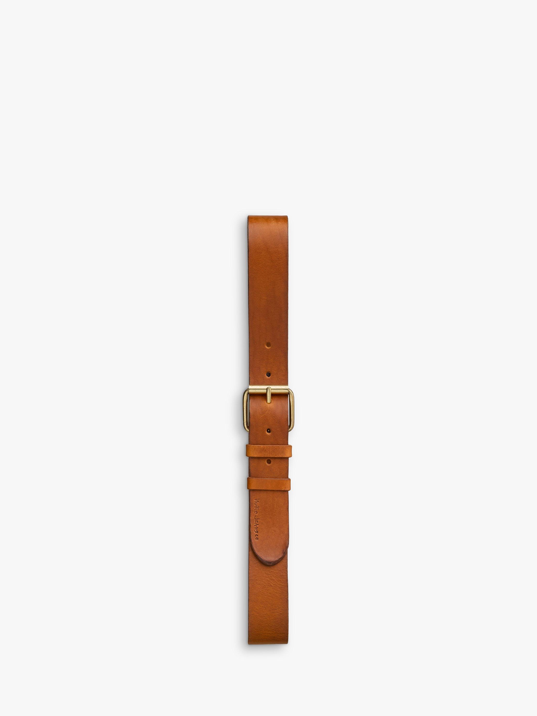Product image 1 of 2, which shows Nudie Jeans Pedersson Full Grain Leather Belt, Toffee Brown, S