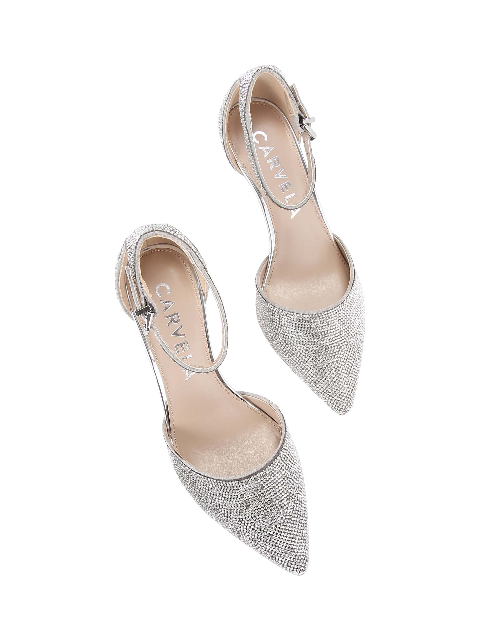 Product image 3 of 5, which shows Carvela Shine Embellished Court Shoes, Silver, 3