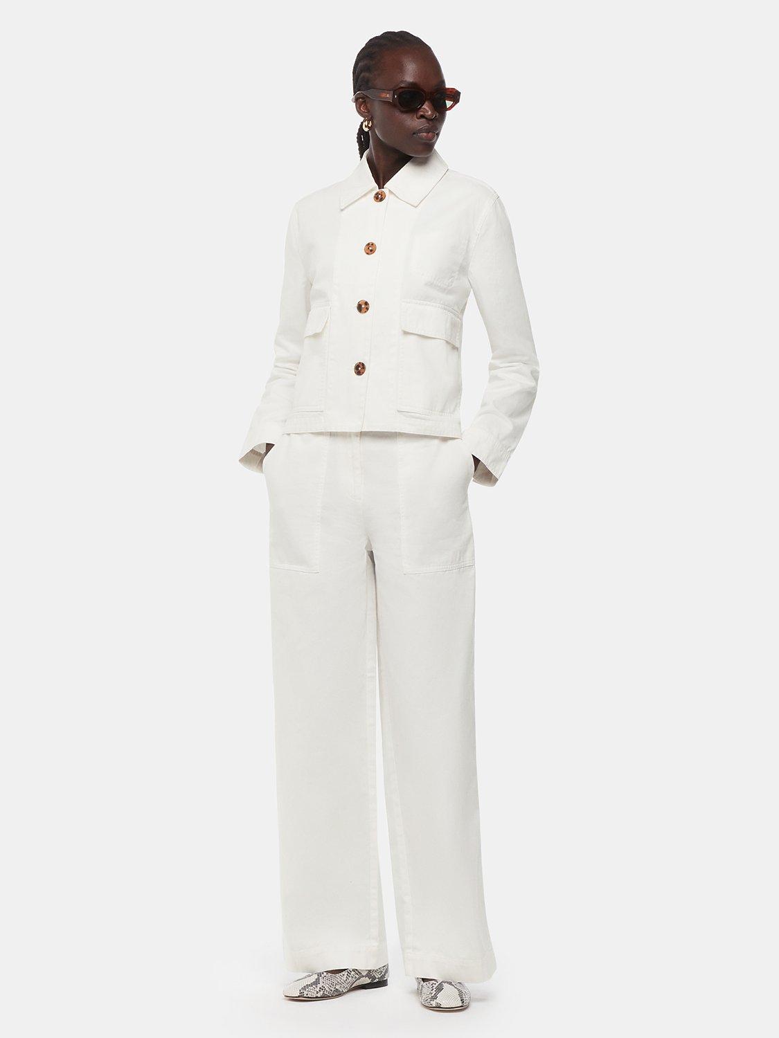 Product image 1 of 5, which shows Whistles Ruth Wide Leg Cotton Trousers, White, 6