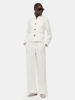 Whistles Ruth Wide Leg Cotton Trousers, White, White