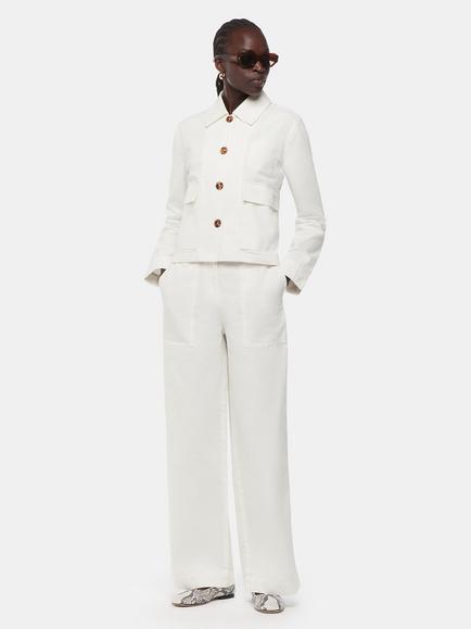 Whistles Ruth Wide Leg Cotton Trousers, White, White