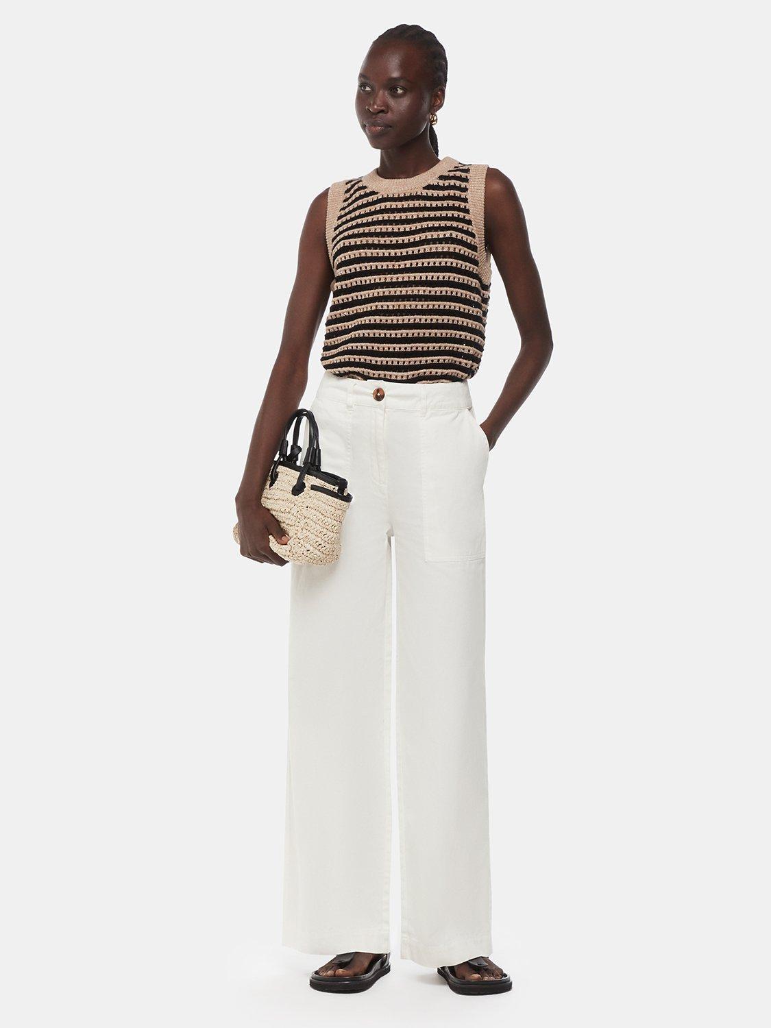 Product image 3 of 5, which shows Whistles Ruth Wide Leg Cotton Trousers, White, 6