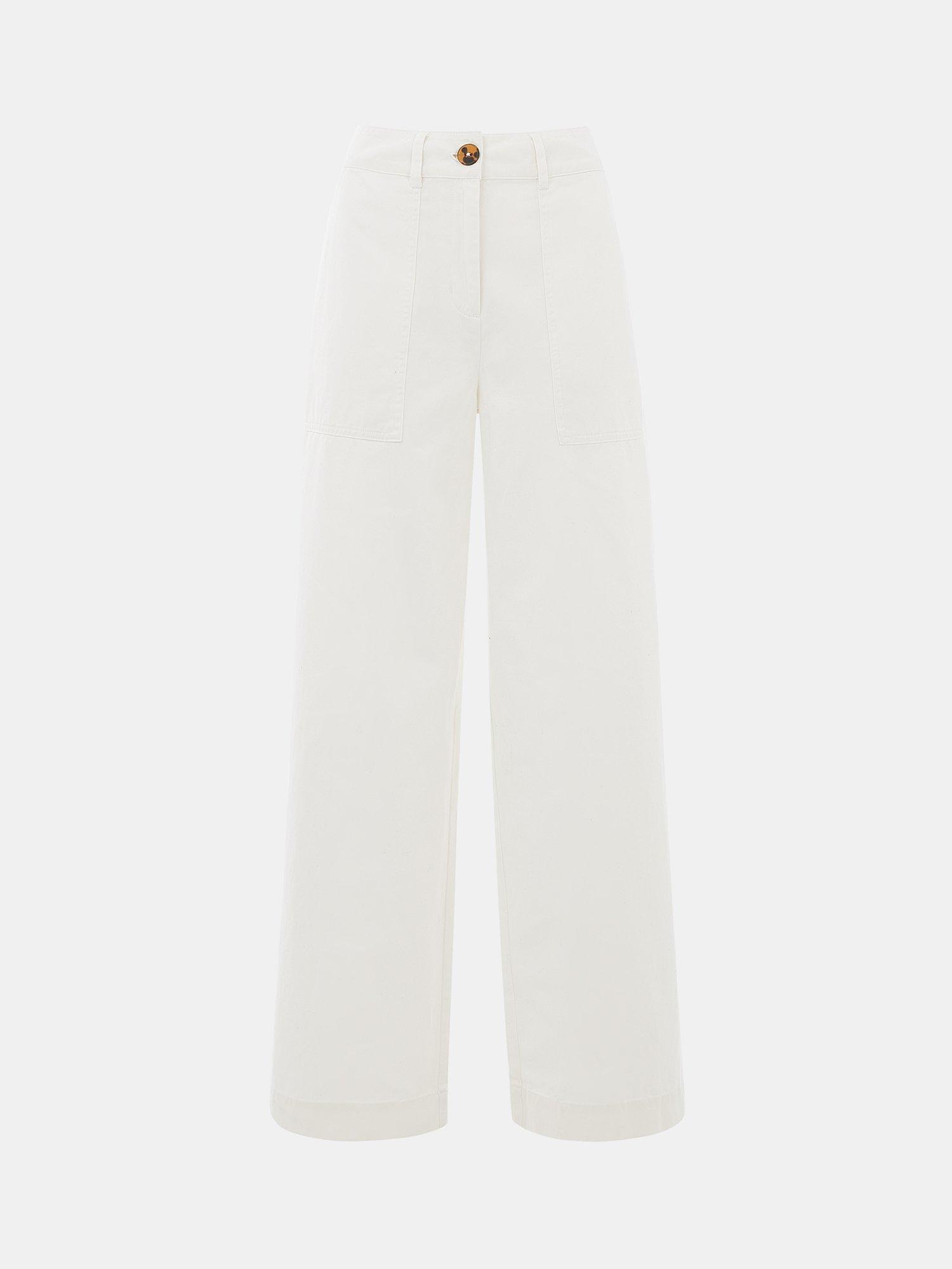 Product image 5 of 5, which shows Whistles Ruth Wide Leg Cotton Trousers, White, 6