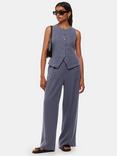 Whistles Petite Lottie Pinstripe Wide Leg Trousers, Navy/Multi