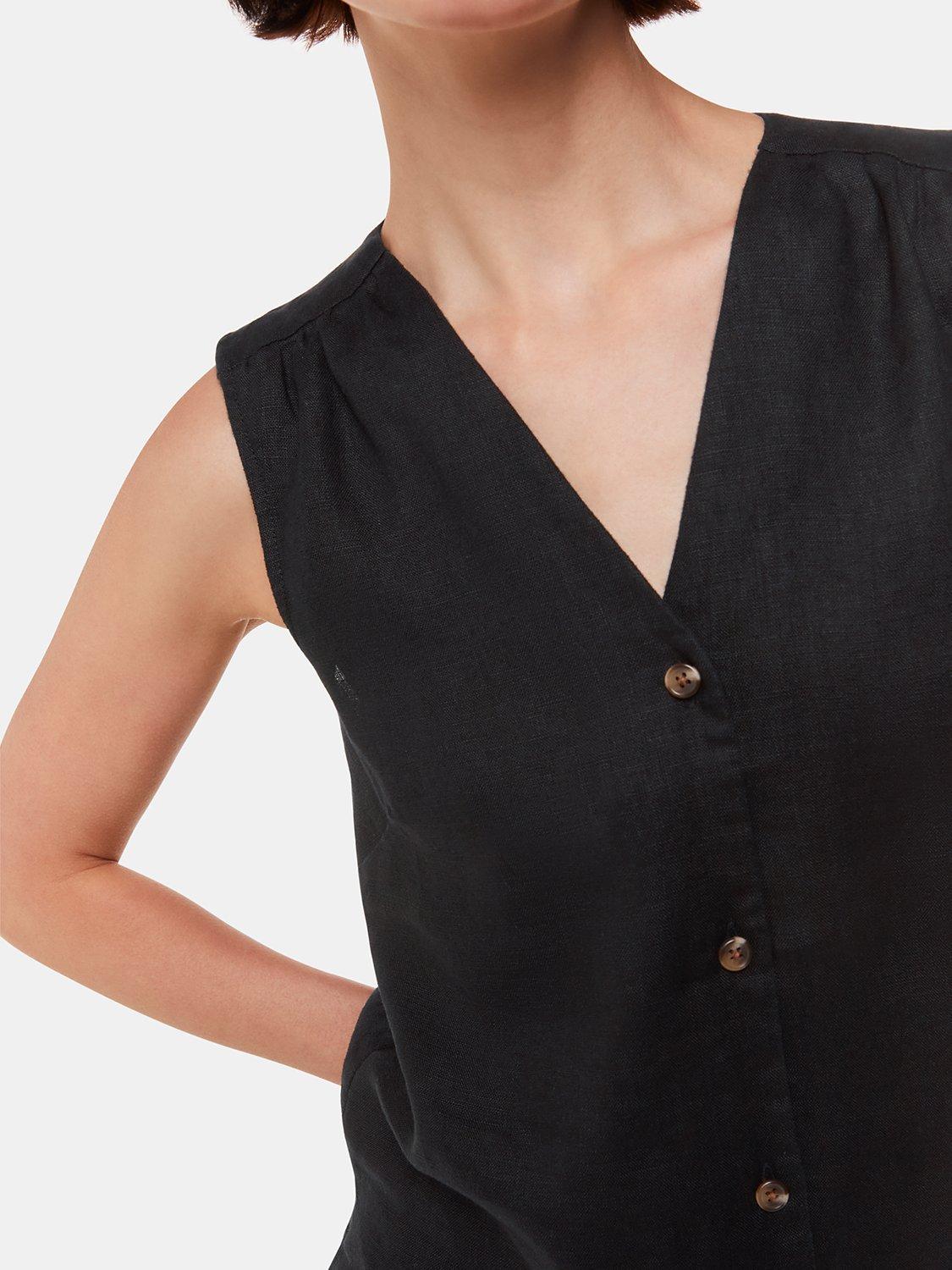 Product image 4 of 5, which shows Whistles Laura Sleeveless Linen Top, Black, 6