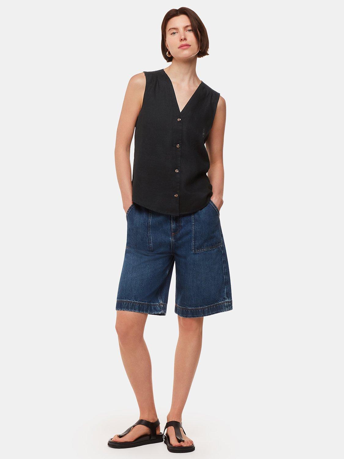 Product image 3 of 5, which shows Whistles Laura Sleeveless Linen Top, Black, 6