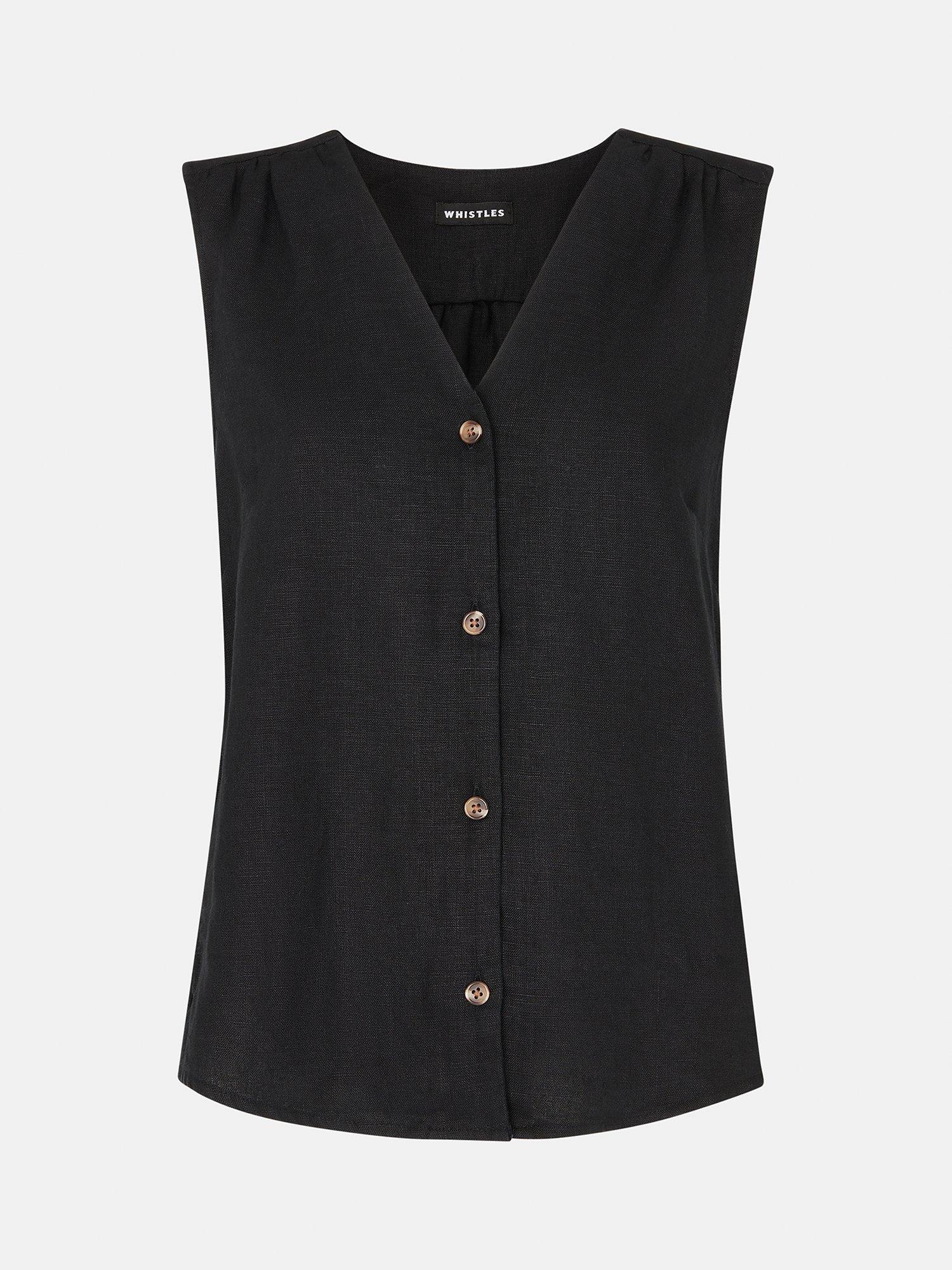 Product image 5 of 5, which shows Whistles Laura Sleeveless Linen Top, Black, 6