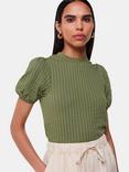 Whistles Textured Puff Sleeve Top, Khaki