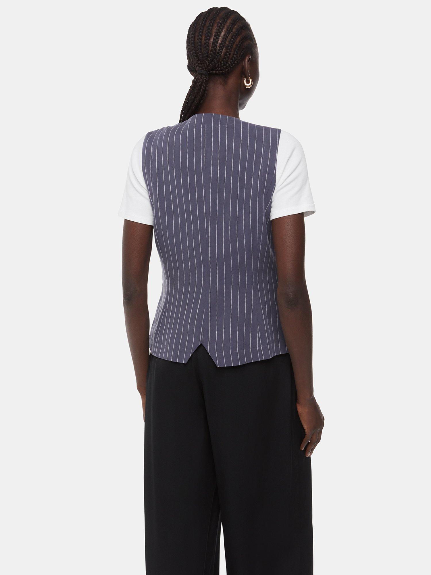 Product image 2 of 5, which shows Whistles Lottie Pinstripe Waistcoat, Navy/Multi, 6