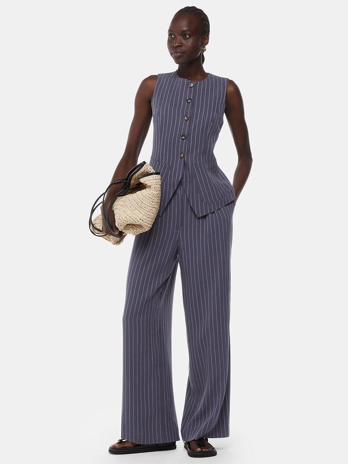 Product image 3 of 5, which shows Whistles Lottie Pinstripe Waistcoat, Navy/Multi, 6